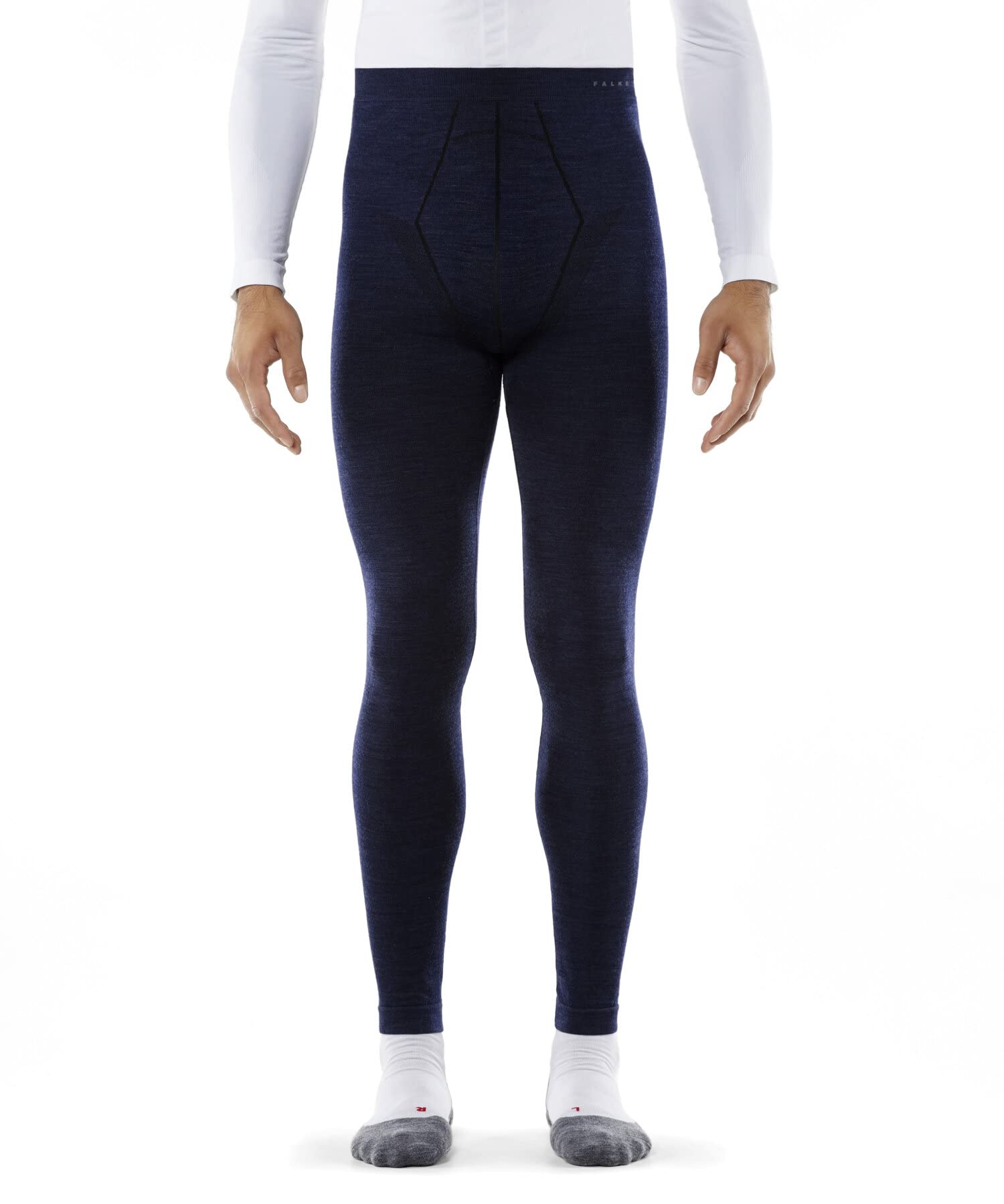 FALKE Men's Wool Tech Long Tights - Dark Night Navy | Thermal Base Layer for Running, Hiking & Winter Sports | Moisture-Wicking & Odor-Resistant