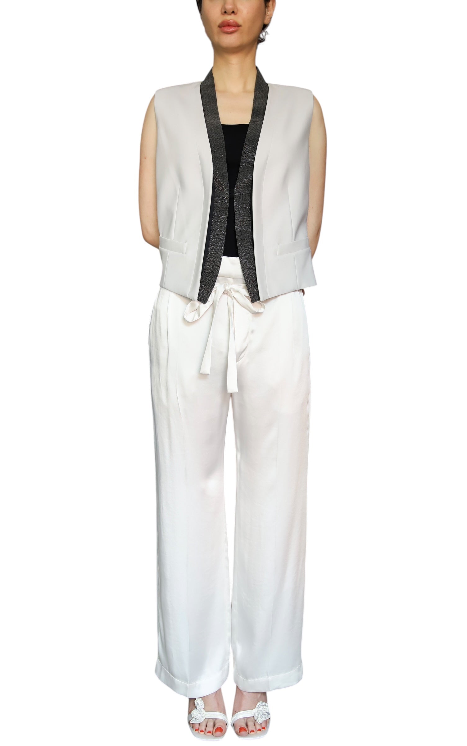 Brunello Cucinelli Ivory Monili Vest Women's Size IT 44 / US 8 - Elegant Cashmere Blend for Office Wear & Special Occasions