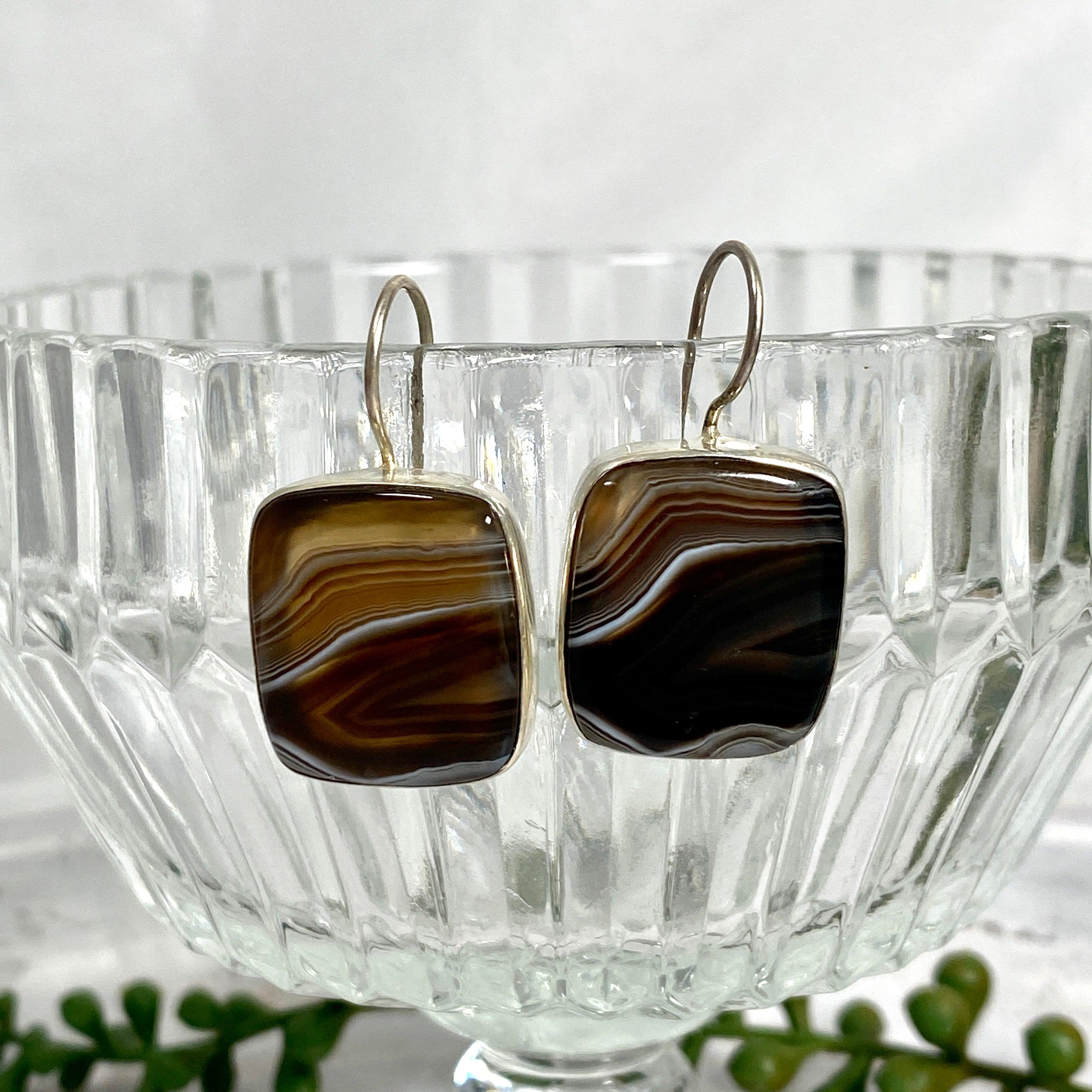 Sardonyx Rectangular Fixed Hook Earrings KEGJ1141 – Elegant Gemstone Jewelry for Women, Perfect for Parties, Weddings & Special Occasions