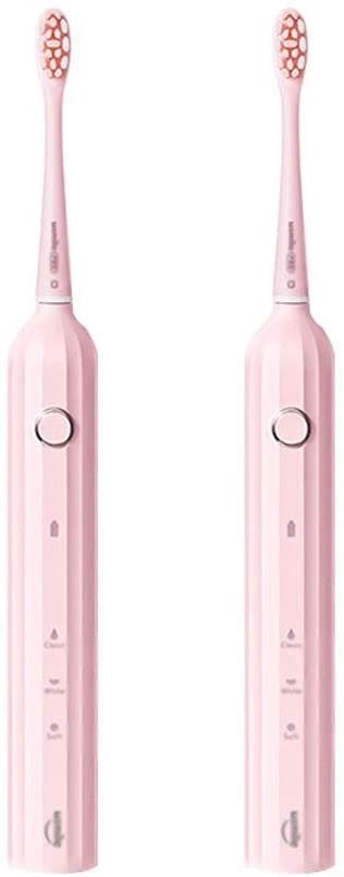 DXFWZQ Electric Toothbrush for Adults & Kids - IPX7 Waterproof, Built-in 2-Minute Timer, 3 Brushing Modes (Whitening, Sensitive, Massage) - Rechargeable Power Toothbrush for Home & Travel - Perfect for Teeth Whitening & Oral Care (Pink, 2-Pack)