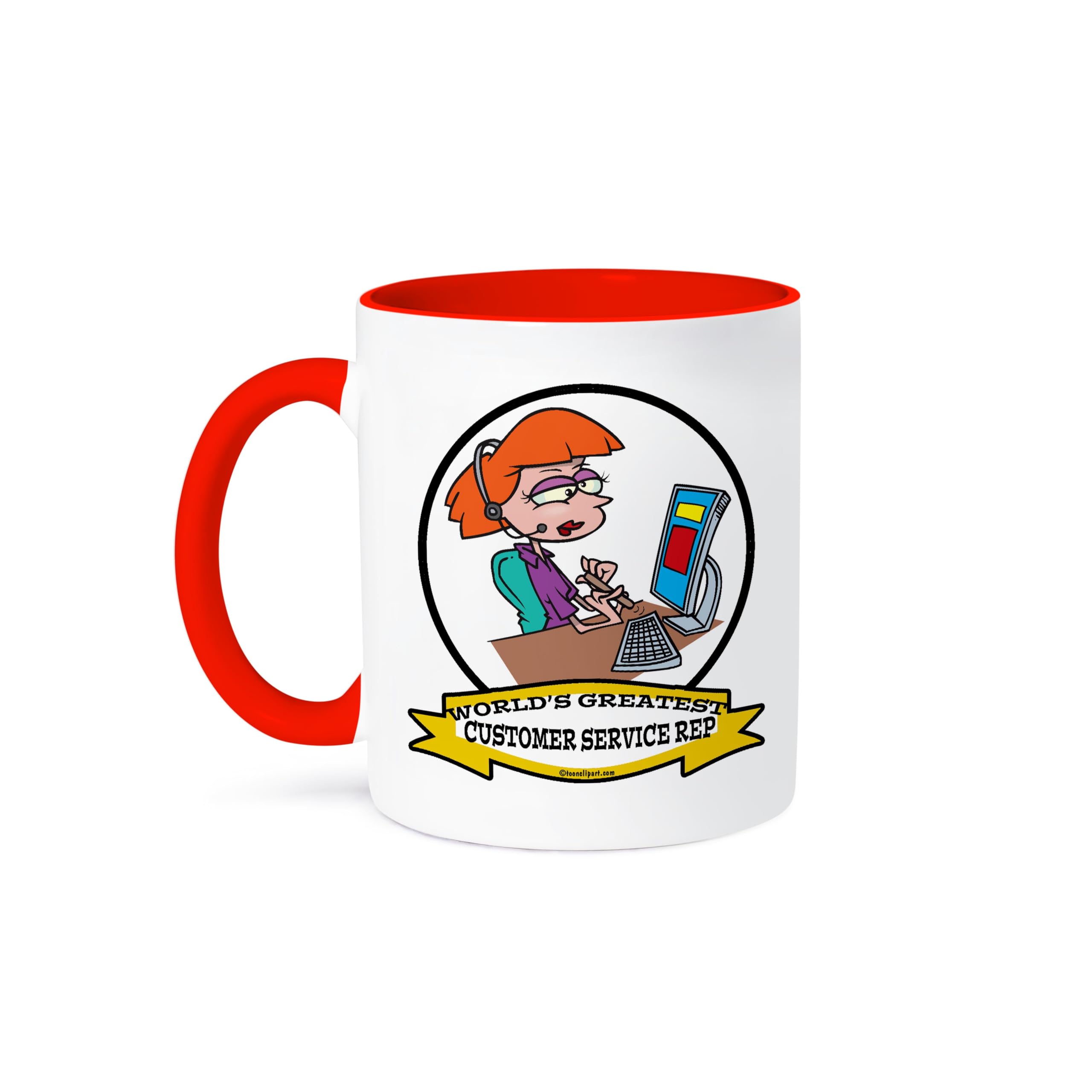 3dRose 11oz Funny Coffee Mug - World's Greatest Customer Service Rep II Cartoon Design - Perfect Gift for Office, Coworkers & Coffee Lovers
