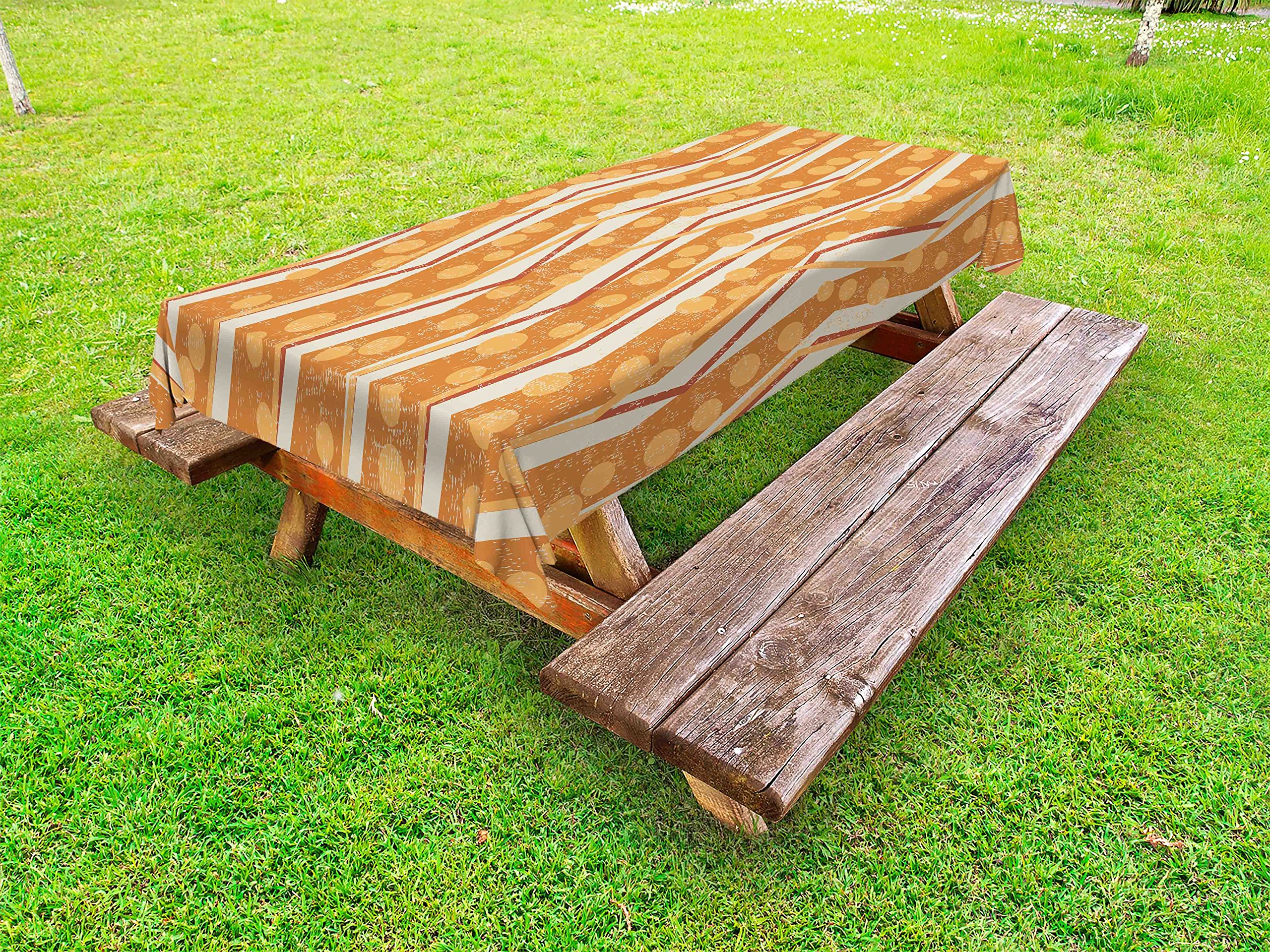 Ambesonne Chevron Zigzag Pattern Outdoor Tablecloth - Striped & Dotted Geometric Design, Washable Picnic Table Cover 58x120 Inches, Burnt Orange Apricot Off White - Perfect for BBQs, Garden Parties & Outdoor Dining
