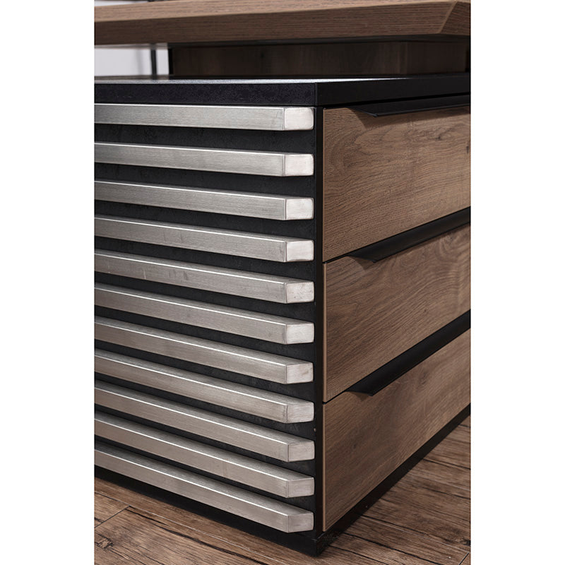 PHOENIX 2.0 Electric Height Adjustable Standing Desk with Left Return - 2.8m Warm Oak & Black Finish | Perfect for Home Office & Workspace Ergonomics