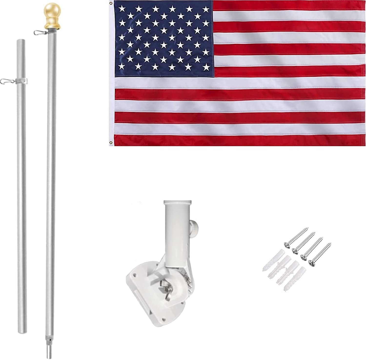 Premium 5x8 American Flag & Pole Kit - USA Made No Tangle Spinning Flagpole with Mounting Bracket - Perfect for Home, Office, and Outdoor Patriotic Displays