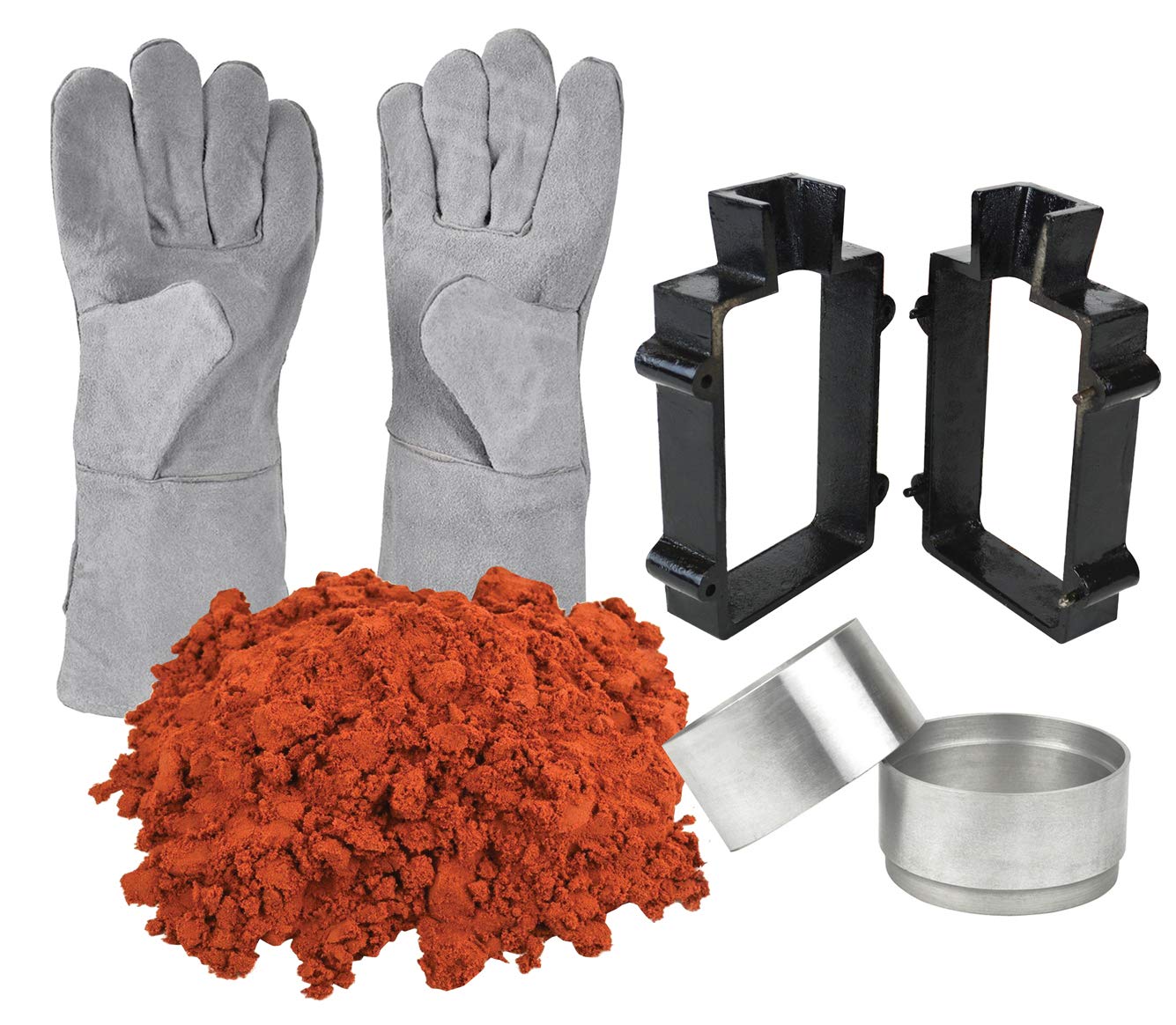 Premium 10 Lbs Petrobond Quick Cast Sand Clay Kit - Complete Sand Casting Set with Aluminum Round Molds, Cast Iron Flask Frame & Safety Gloves for Metal Melting and Pouring - Perfect for DIY Jewelry, Metal Art Projects and Home Foundry Work