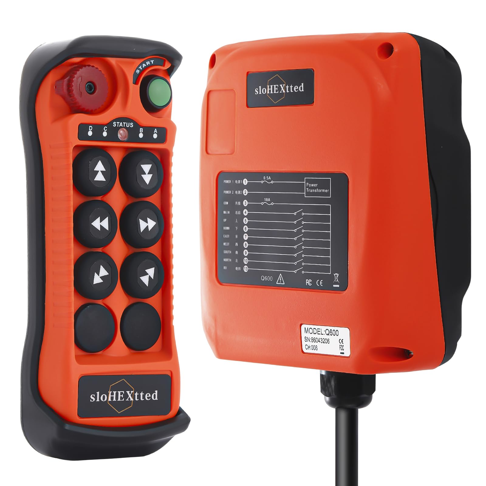 6 Channel Wireless Crane Remote Control System - 12V/24V Industrial Overhead Bridge Electric Chain Hoist Controller with Emergency Stop (Q600 Model) - Perfect for Construction Sites, Warehouses & Manufacturing Facilities