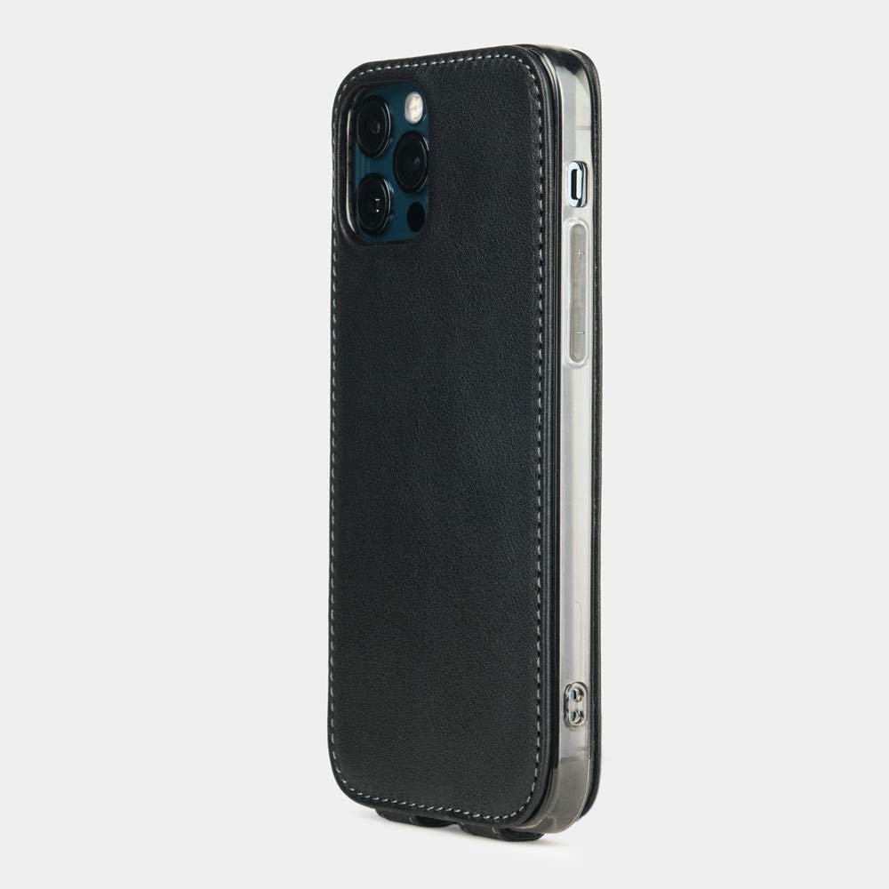 Premium Genuine Leather Folio Case for iPhone 12 & 12 Pro - French Crafted Patent Design - Slim Protective Wallet Cover - Perfect for Business & Travel (Black)
