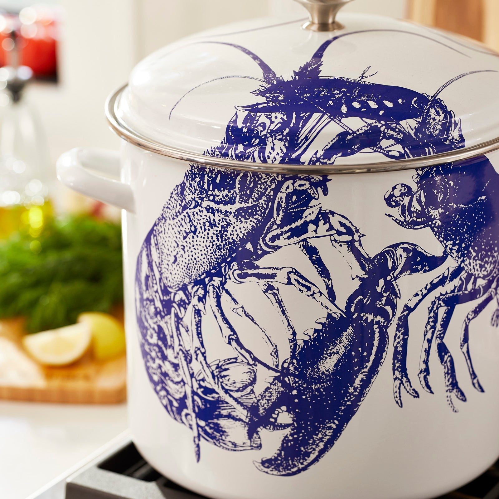 Cuisinart 16 Quart Enameled Steel Stockpot - Limited Edition Lobster Design by Caskata - Perfect for Soups, Stews & Seafood Boils