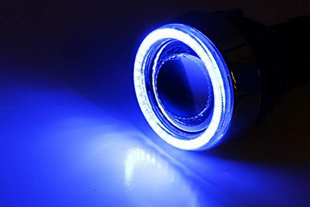 3-Piece Projector Fog Light Kit with Black Shroud - 40 SMD Blue LED Halo Ring & Angle Rings for Cars, Trucks, SUVs - Upgrade Your Nighttime Driving Visibility & Style