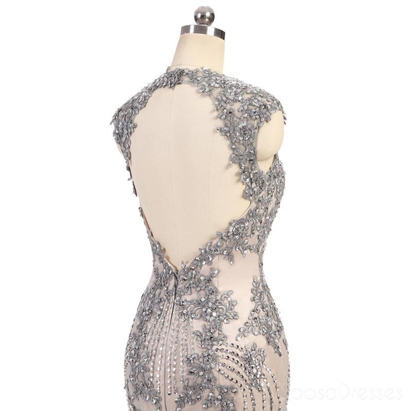 Elegant Grey Cap Sleeves Lace Beaded Mermaid Evening Gown - Long Prom Dress for Sweet 16, Homecoming & Formal Events | Style 18363
