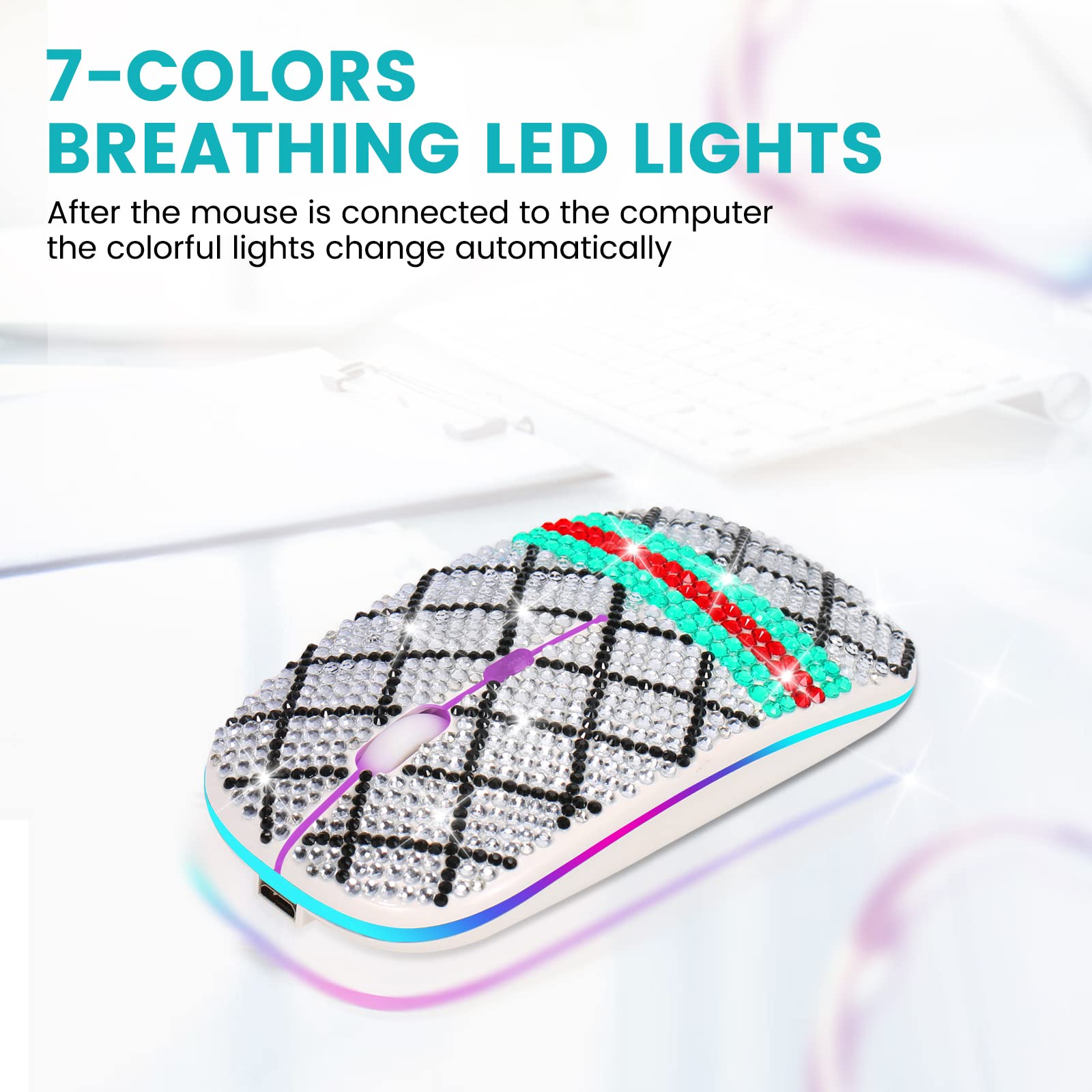 2.4G Wireless Bluetooth Mouse - Silent Optical RGB Gaming Mouse with Dual Mode Connection for Computer, Laptop, PC, Mac, Linux, Android & iOS (Red/Green) - Perfect for Office Work, Gaming & Home Use