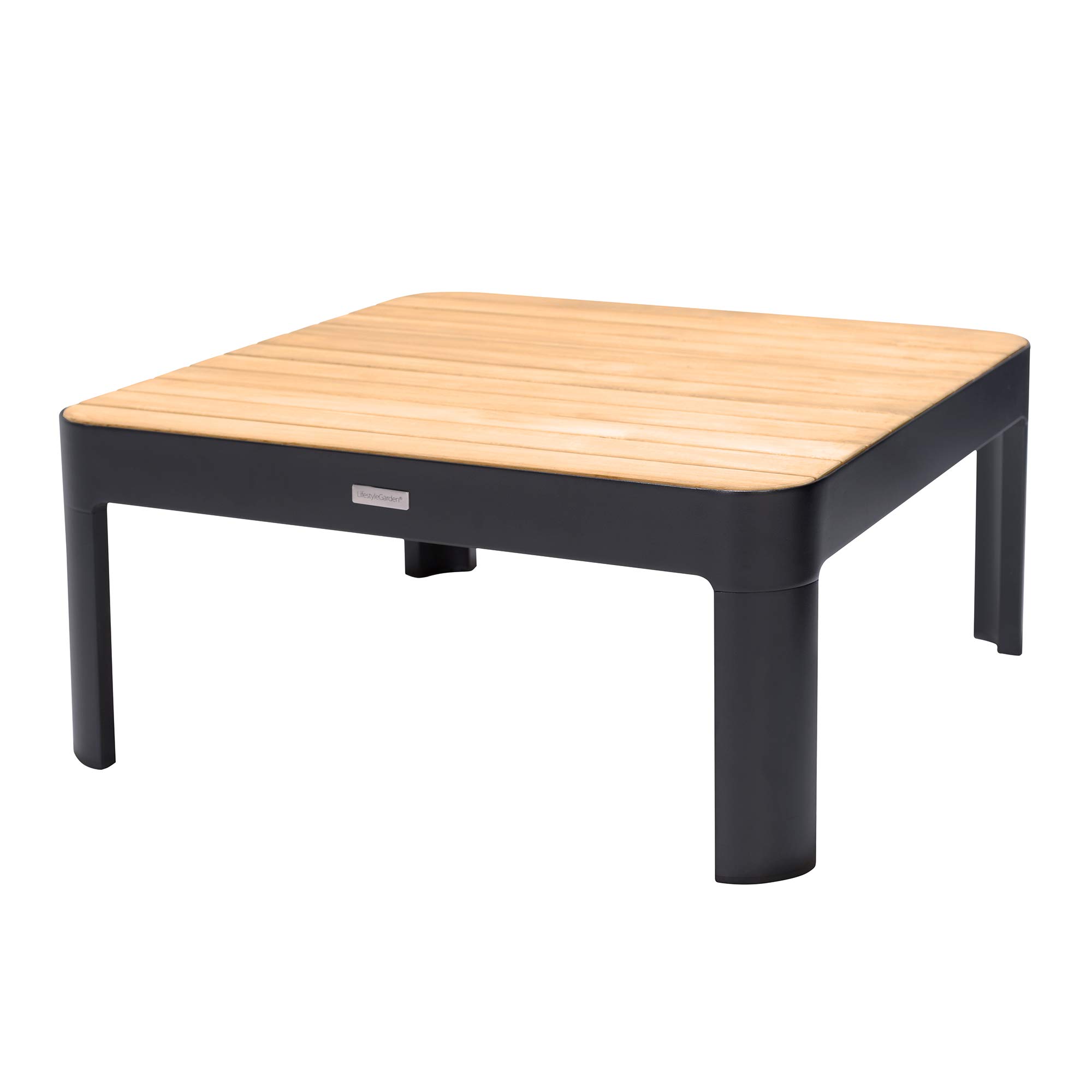 Modern Square Outdoor Patio Coffee Table - Black Aluminum Frame with Natural Teak Top - Weather-Resistant for Garden, Poolside & Backyard Decor