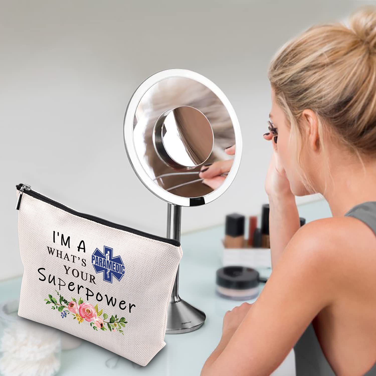 WCGXKO Paramedic Gift - 'I'm a Paramedic, What's Your Superpower?' Zipper Makeup Bag & Travel Toiletry Pouch - Perfect for EMS Professionals, Nurses, and First Responders (Great for Work, Travel, and Everyday Use)