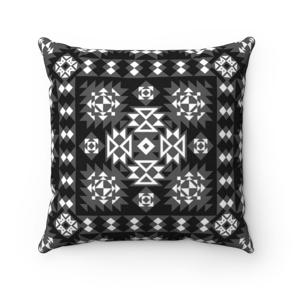 Southwestern Throw Pillow Cover 18x18 Inch - Black and White Geometric Pattern, Soft Spun Polyester Square Decorative Pillow for Couch, Bed, Sofa - Boho Home Decor Accent