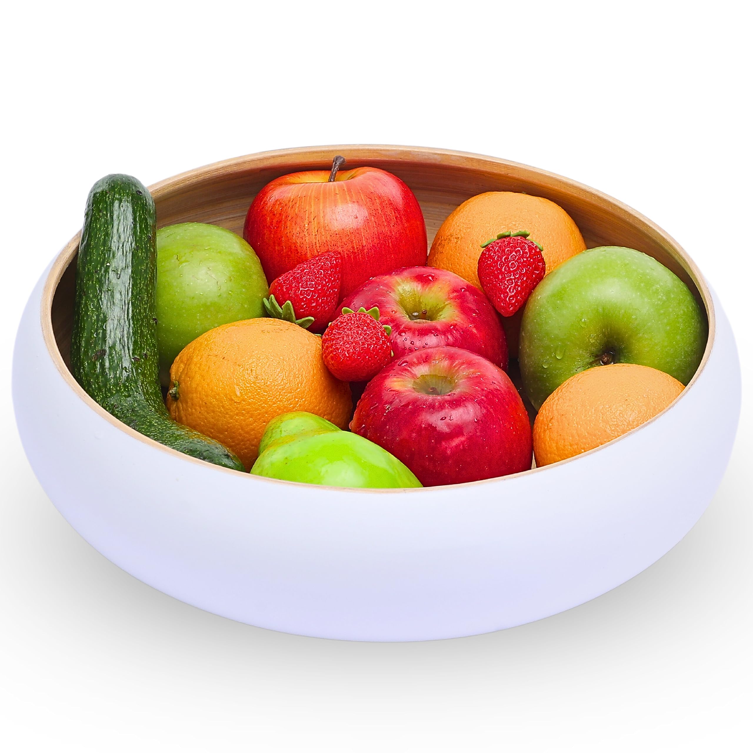 CLAYNIX White Bamboo Fruit Bowl - Large Decorative Serving Bowl for Kitchen Counter, Dining Table & Fruit Display | Perfect for Entertaining, Snacks & Home Decor