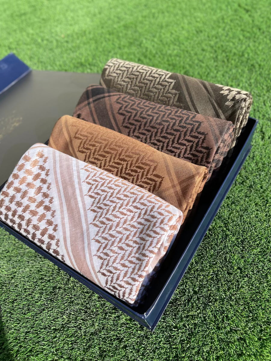 Exclusive Desert Gold Collection 4-Piece Keffiyeh Scarf Set - Limited Edition Arab Headwear for Men & Women - Perfect for Travel, Fashion, and Cultural Events