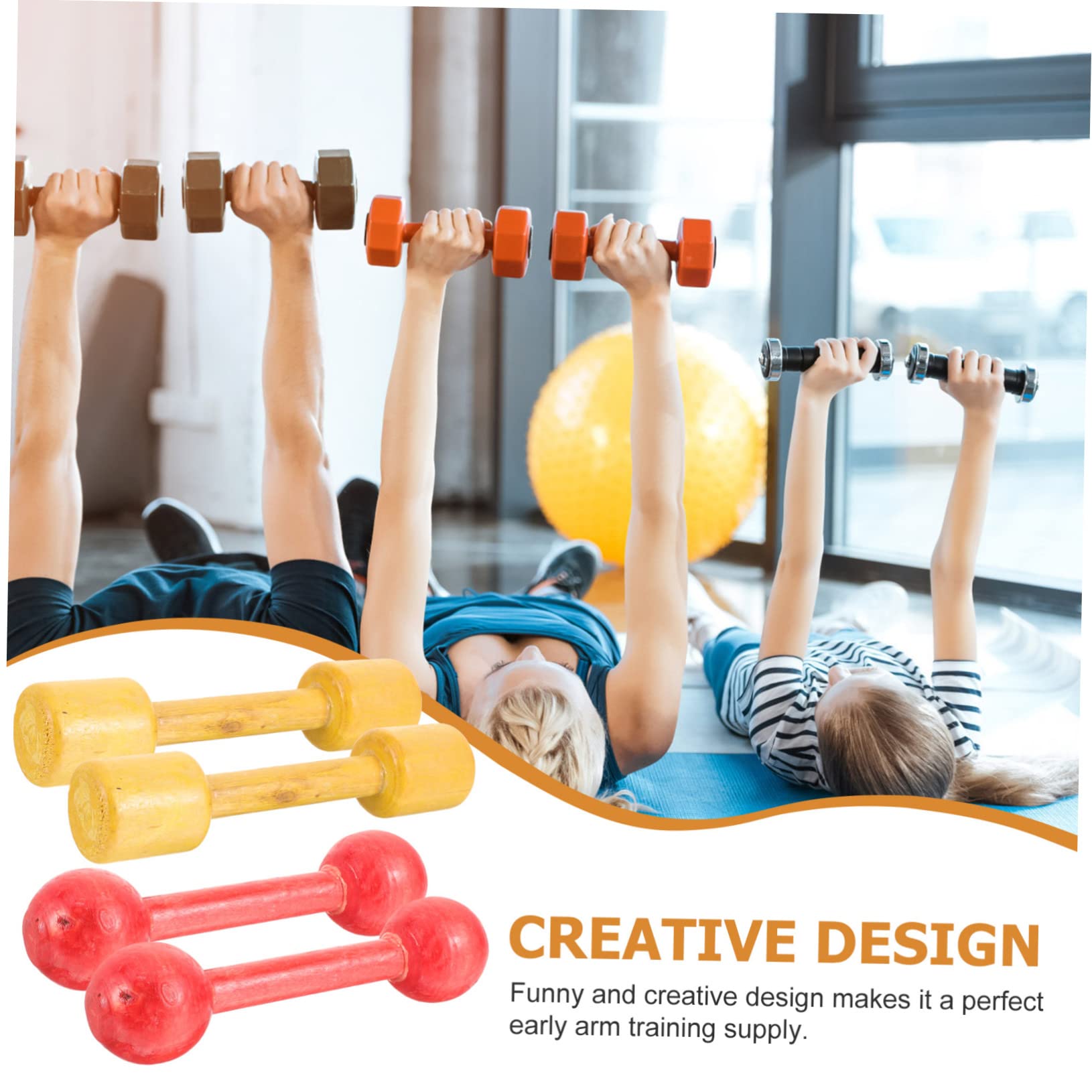2 Pairs Wooden Dumbbells for Toddlers - Kids Hand Weights Exercise Toys | Early Educational Physical Development Toy for Boys & Girls | Perfect for Home Gym, Preschool Activities & Motor Skills Training