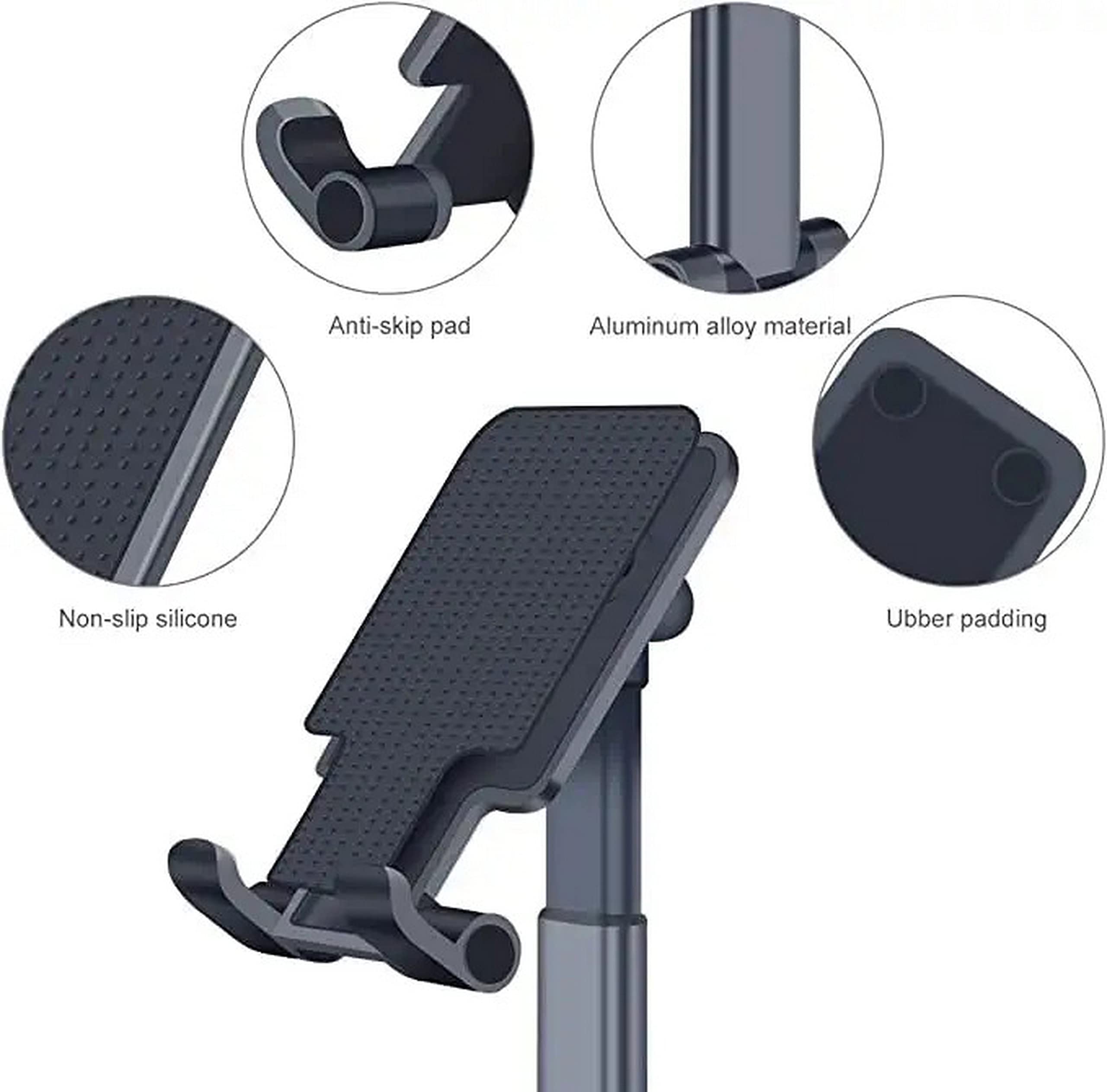 Adjustable & Foldable Black Phone Stand - Compact, Flexible Stick-On Desk Holder for Cell Phones | Perfect for Video Calls, Watching Movies & Hands-Free Use