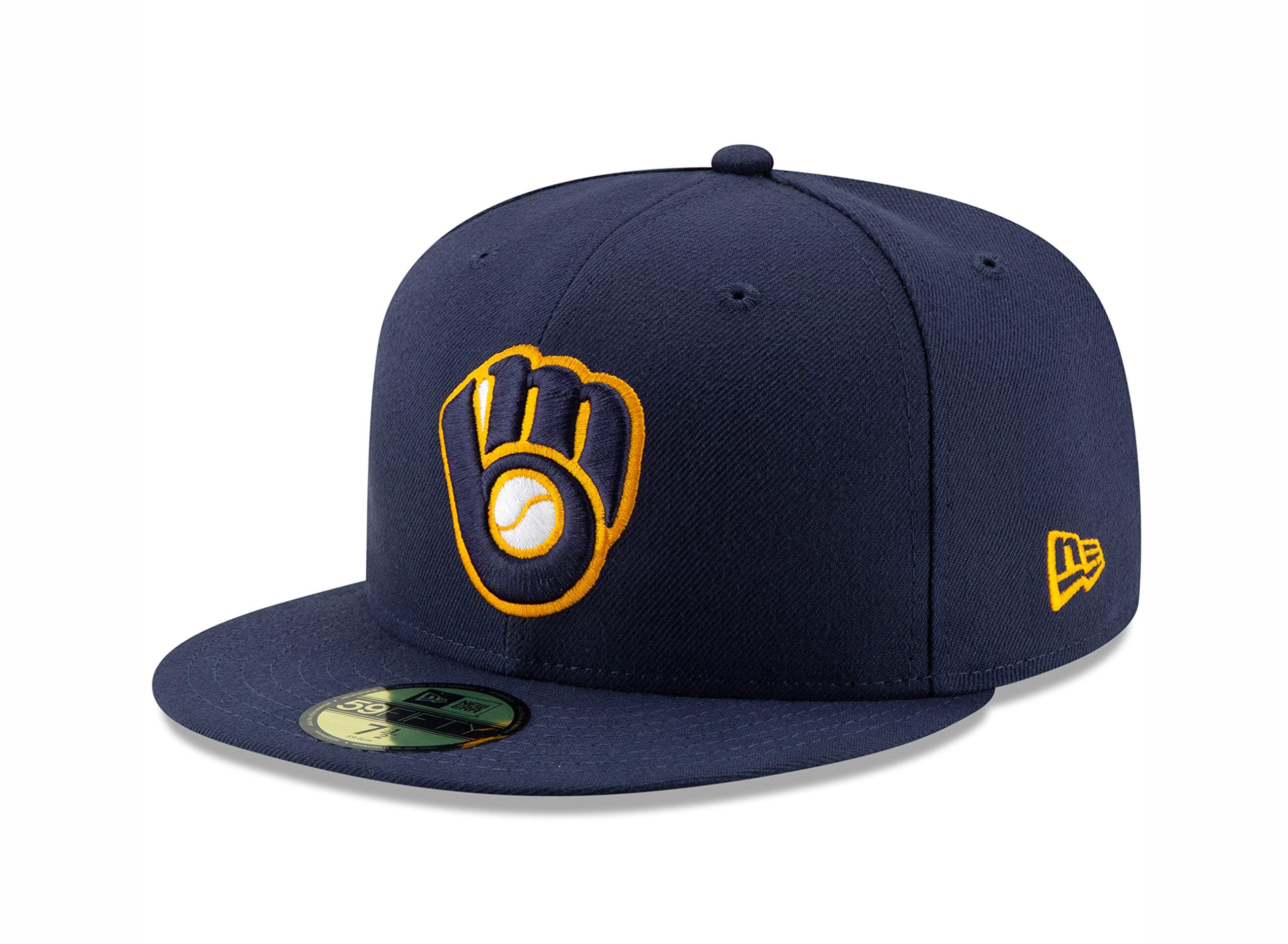 New Era 59Fifty Milwaukee Brewers Navy Blue Fitted Baseball Cap - Official MLB Hat for Men & Women, Adjustable Size 7, Perfect for Games, Sports & Casual Wear