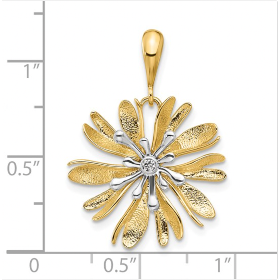 14K Two-Tone Gold Natural Diamond Flower Pendant Necklace for Women - Elegant Floral Jewelry Gift for Anniversary, Birthday & Valentine's Day | Perfect for Weddings, Parties & Special Occasions