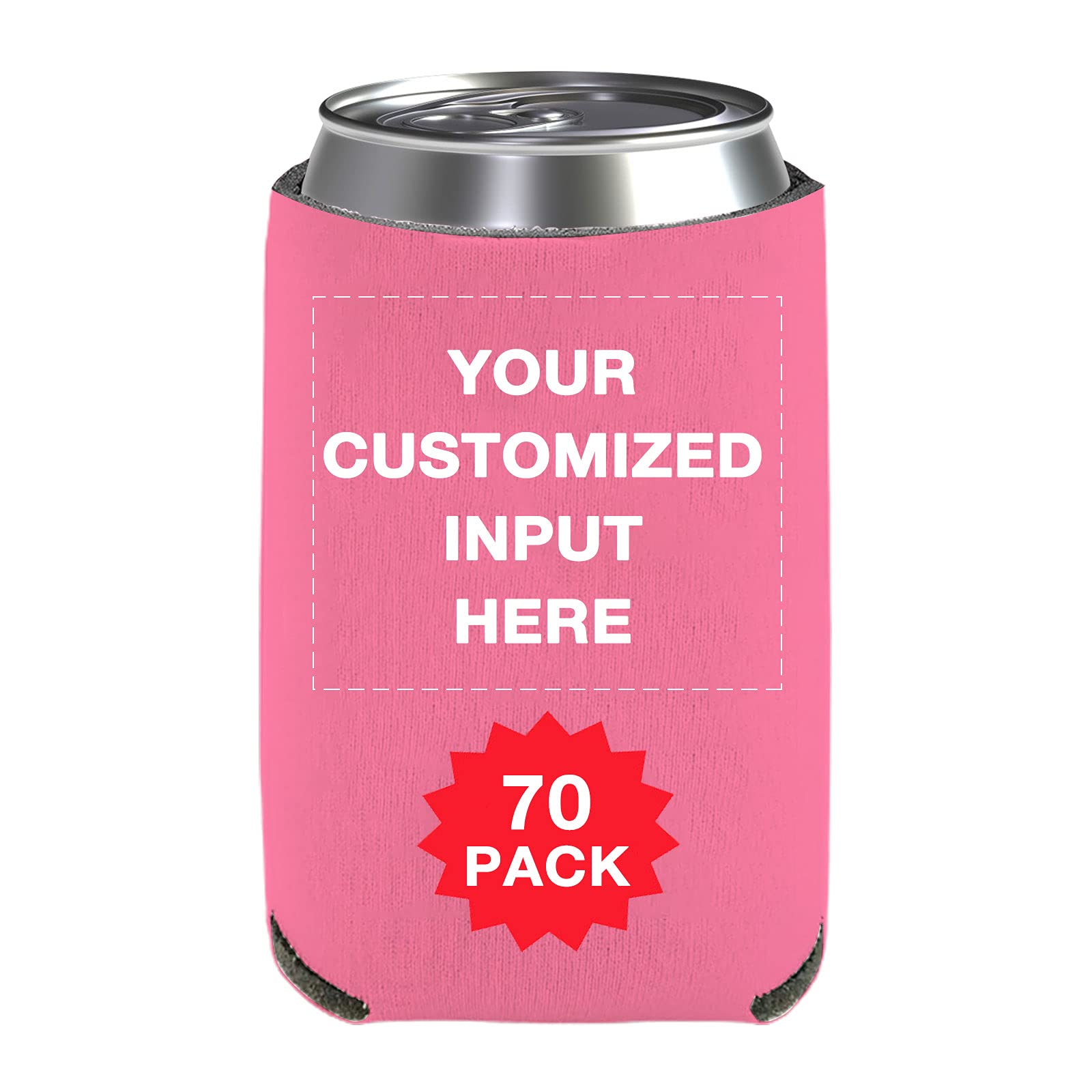 Custom Printed Can Coolers 70-Pack - Personalized Beer Sleeves with Photo/Logo - Bulk Insulated Beverage Holders for Weddings, Fishing, Picnics & Outdoor Parties