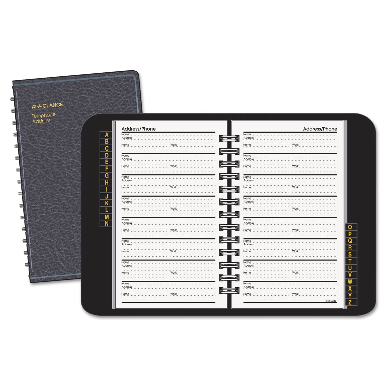 AT A GLANCE® Telephone and Address Book - 4.78 x 8 Inches, Black Simulated Leather, 100 Sheets - Perfect for Home, Office & Business Contact Organization