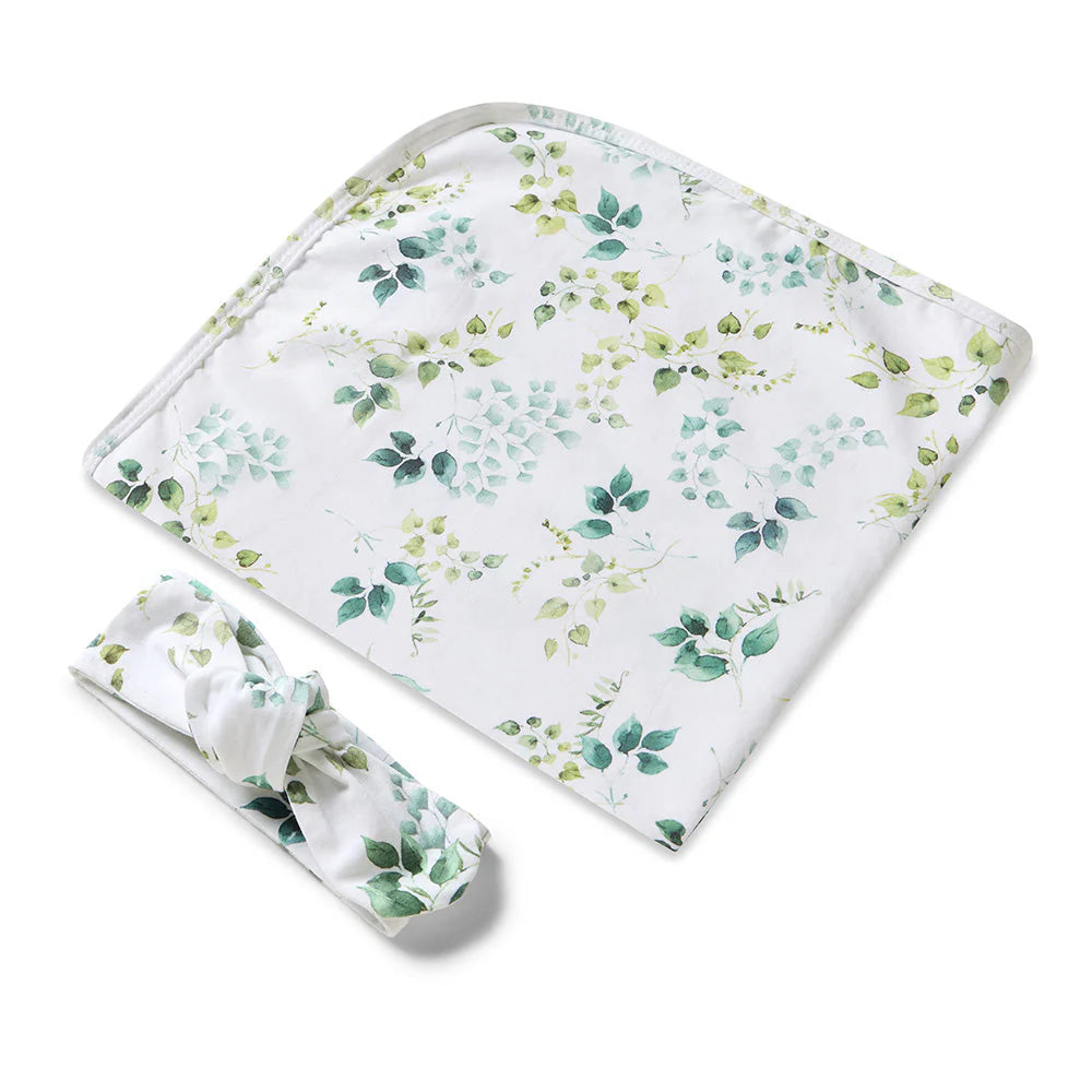 Snuggle Hunny Baby Jersey Wrap & Topknot Set - Soft Cotton Newborn Swaddle Blanket & Headband Outfit for Girls - Perfect for Photography, Baby Shower Gifts & Nursery Essentials