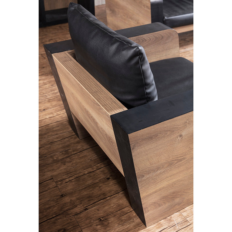 FRANCO Single Seater Sofa - Modern Accent Chair with Warm Oak Wooden Legs & Black Upholstery - Perfect for Living Room, Bedroom, or Office Decor