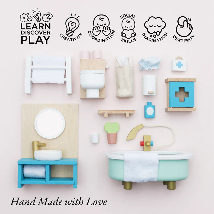 Miniature Wooden Dollhouse Bathroom Set - Realistic DIY Doll Bathroom Furniture for Kids & Collectors - Perfect for Dollhouse Decor, Playtime & Miniature Scenes