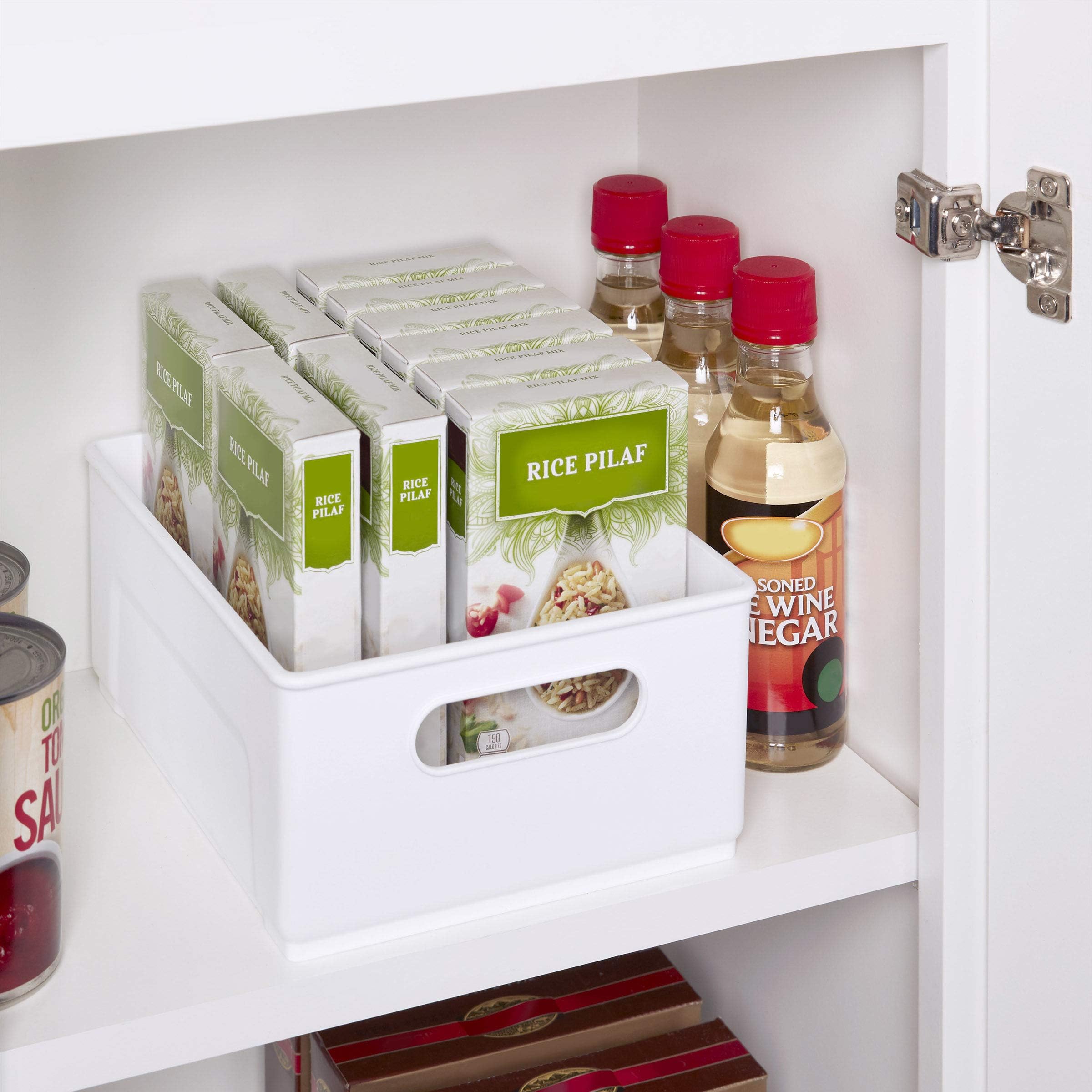 Copco 10-Inch White Cabinet Storage Bin with Built-In Handles & Non-Slip Base - Perfect for Organizing Kitchen, Pantry, Closet & Bathroom - Great for Storing Spices, Snacks, Toiletries & Tall Items - Space-Saving Home Organization Solution