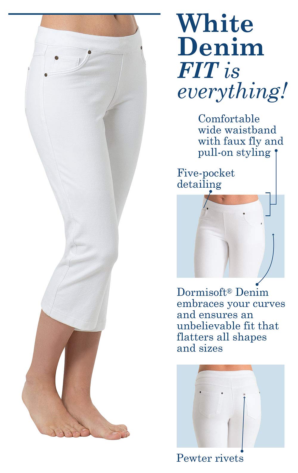 Women's PajamaJeans Capri Pants for Summer - Stretchy Pull-On Casual Jeans - Comfortable Pedal Pushers for Lounge, Travel & Everyday Wear