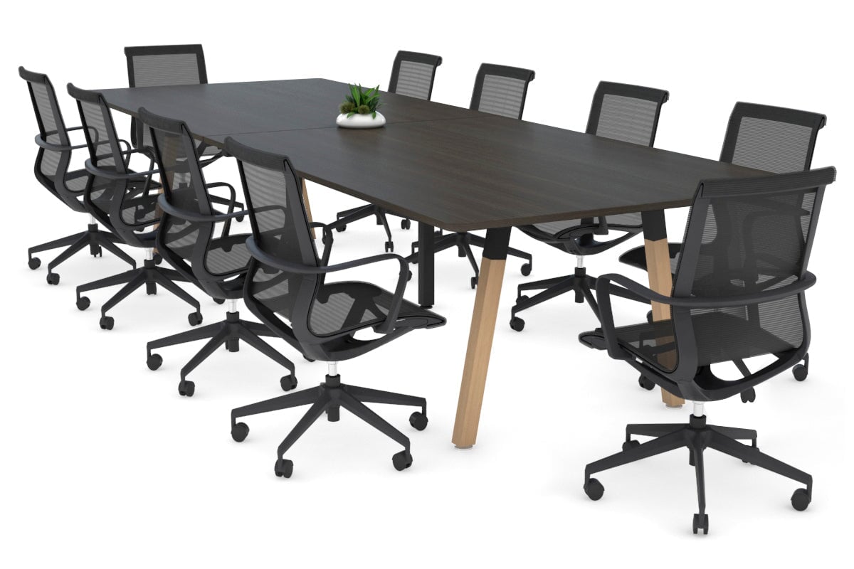 Modern Boardroom Table with Quadro A Wood Legs & Rounded Corners - 3200L x 1100W Conference Table for Office Meetings & Executive Workspaces