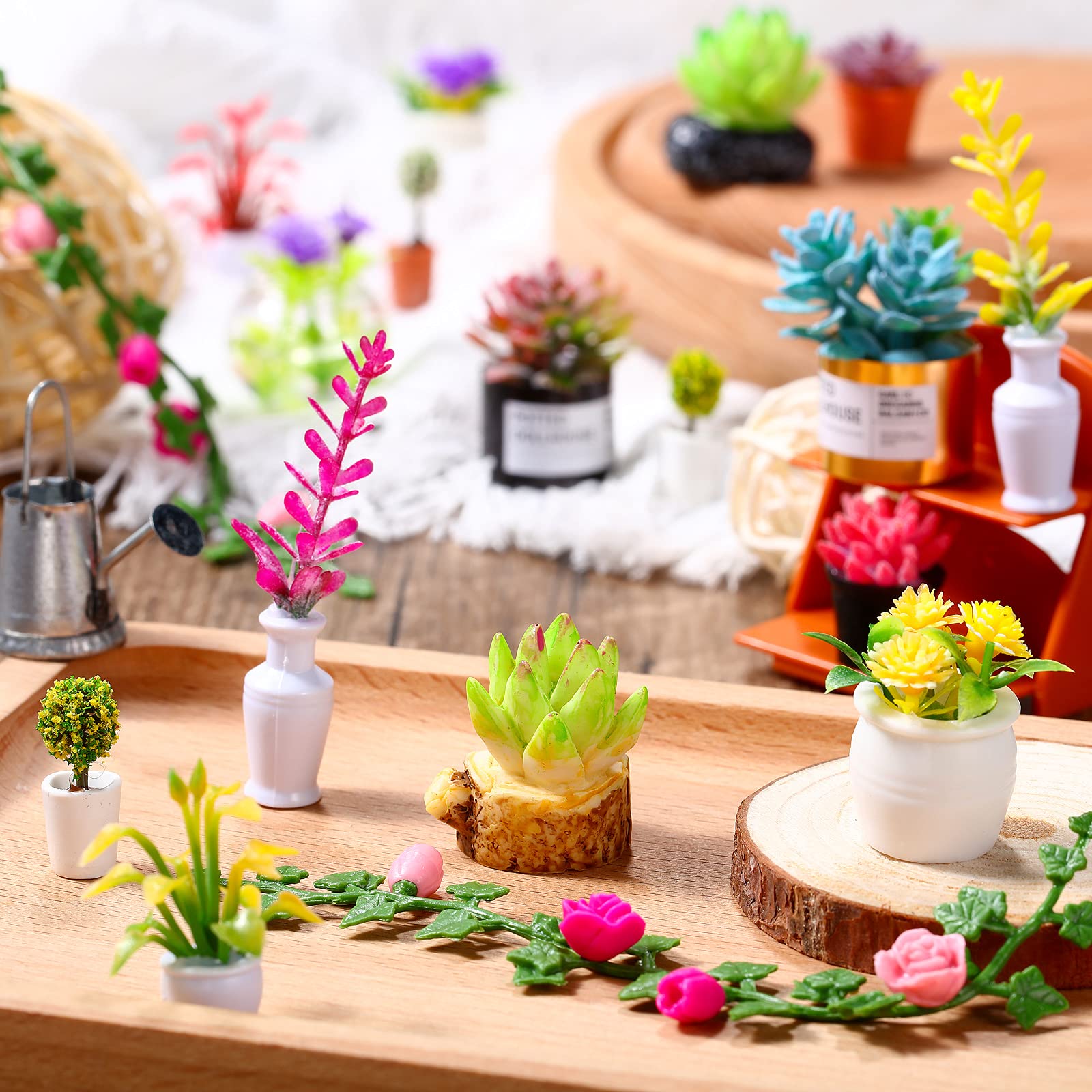 26-Piece Miniature Dollhouse Plants - Tiny Fake Bonsai & Potted Flower Models - Vibrant Mini Greenery Decor for Dollhouse, DIY Scenes & Model Train Sets - Perfect for Kids Room Decor, Birthday Gifts & Creative Play