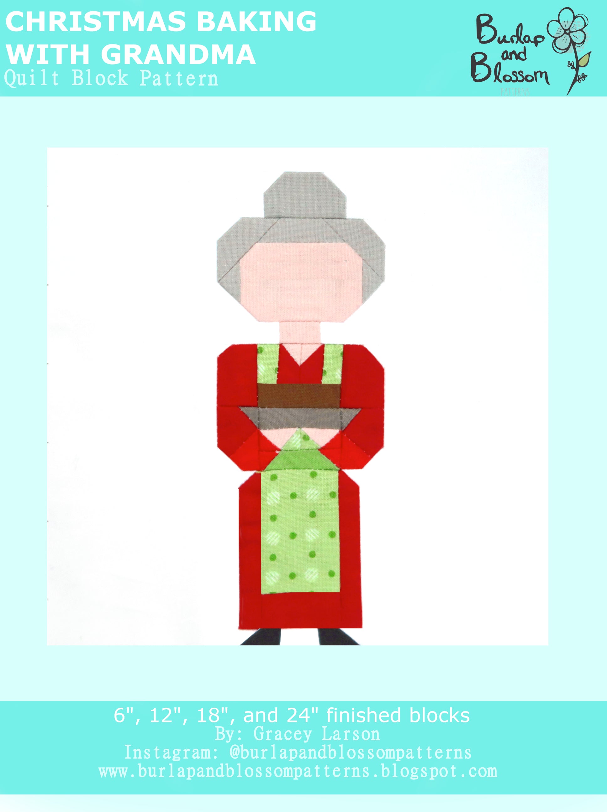 Christmas Baking with Grandma Quilt Block Pattern - Digital Download PDF for DIY Holiday Decor, Quilting Projects & Festive Home Decorations