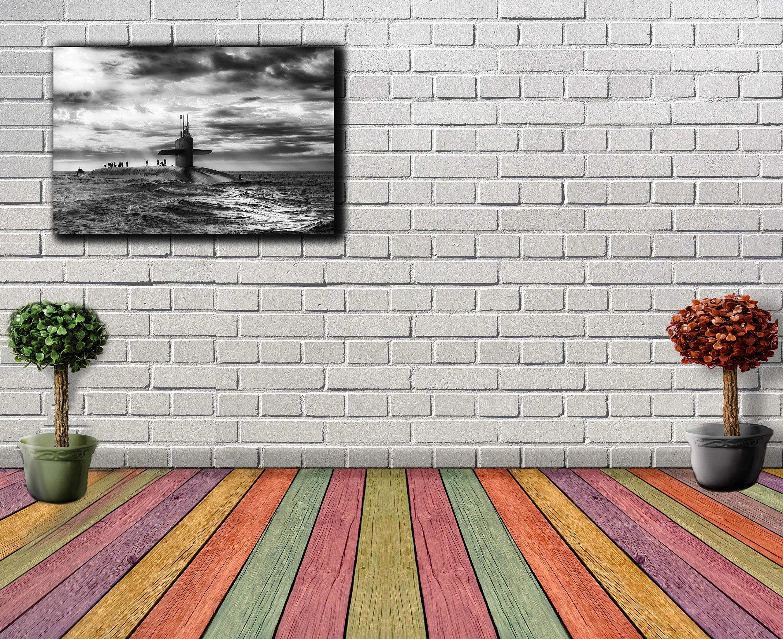 Military Submarine Wall Art Decor - Navy Warship Canvas Painting Print - 20x30 Inch Framed Poster for Office, Showroom & Home Decor - Perfect for Military Enthusiasts & Nautical Theme Rooms