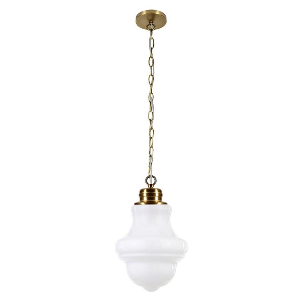 Henn&Hart 9 Inch Brass Metal and Glass Pendant Light Fixture - Vintage Industrial Ceiling Lighting for Dining Room, Kitchen, or Bedroom