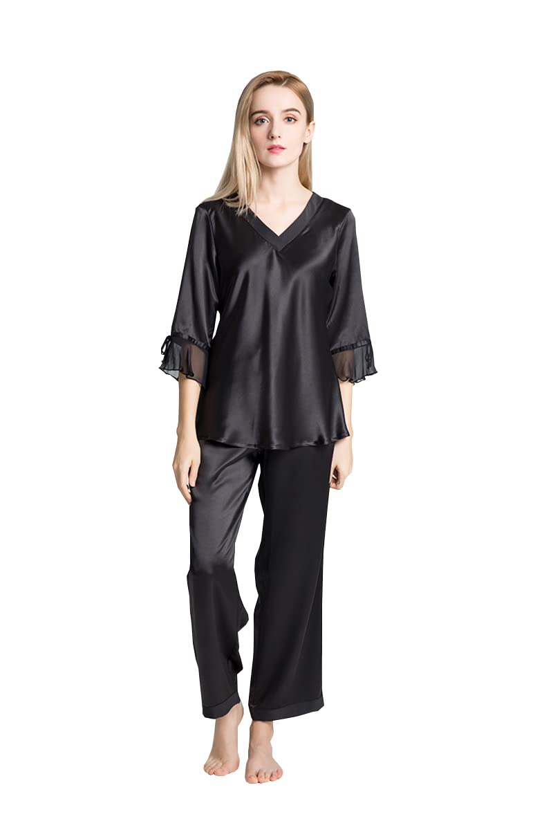 Orose Women's 100% Pure Mulberry Silk Pajama Set - V-Neck 3/4 Sleeve Sleepwear for Women | Soft & Breathable Nightwear for Comfortable Sleep, Lounge & Relaxation at Home