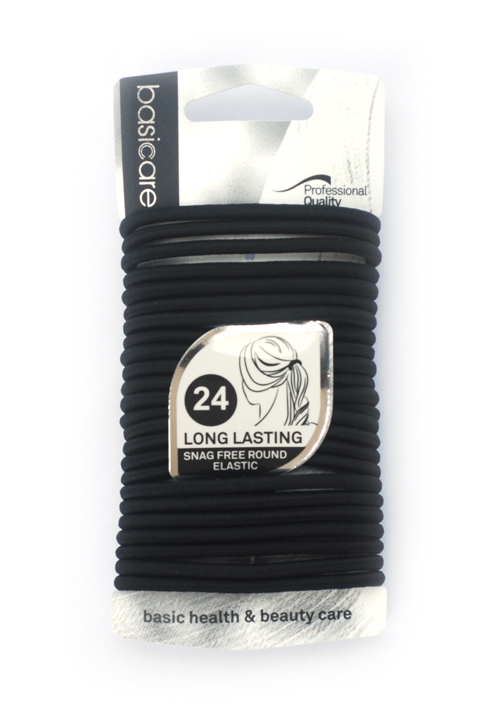 Basicare Black No Metal Hair Ties - 24 Pack Snag-Free Round Elastic Bands for Thick, Curly & Straight Hair | Gentle Ponytail Holders for Women & Girls | Perfect for Workouts, Office & Everyday Use