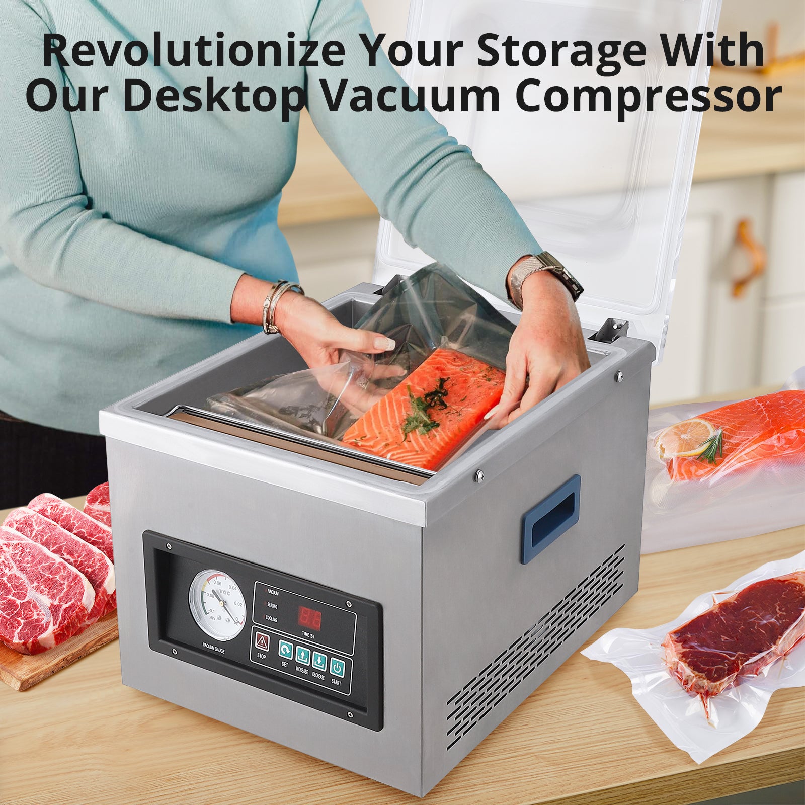 GARVEE 13 Inch Commercial Vacuum Sealer Machine - 6.5m³/h High Power Pump, Automatic Food Sealer with Stainless Steel Chamber for Meat, Cheese & Meal Prep | Home Kitchen & Restaurant Use | Extend Food Freshness for Storage & Sous Vide