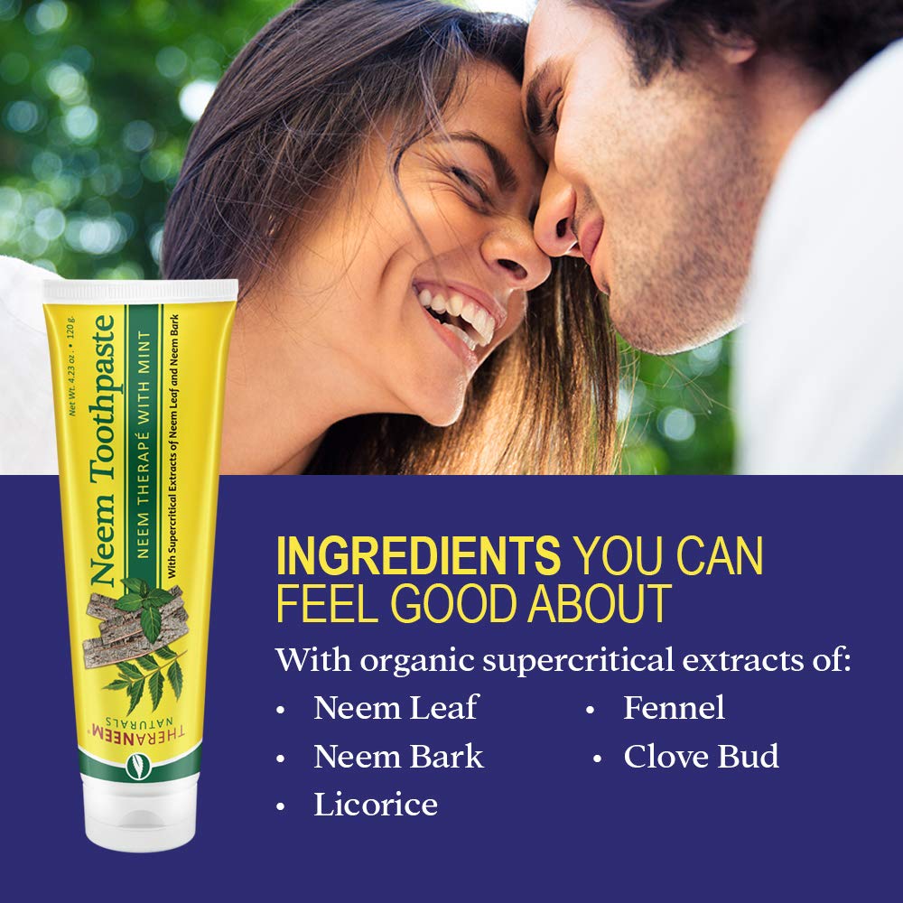 TheraNeem Neem Therape Toothpaste - Mint Flavor for Healthy Teeth & Gums | Fluoride-Free, Vegan Formula (4.23 oz) | Freshens Breath Naturally - Ideal for Daily Oral Care & Ayurvedic Routine