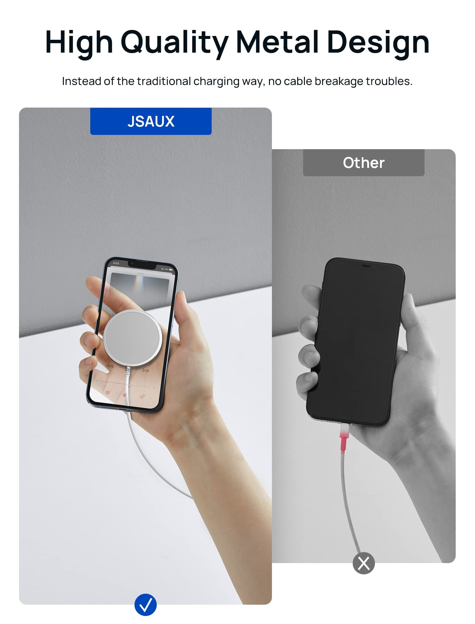 JSAUX Magnetic Wireless Charger for iPhone 16/16 Plus/16 Pro/16 Pro Max/15/14/13/12 Series & AirPods - Fast Qi-Certified MagSafe-Compatible Charging Pad (Silver) | Perfect for Home, Office & Car Use