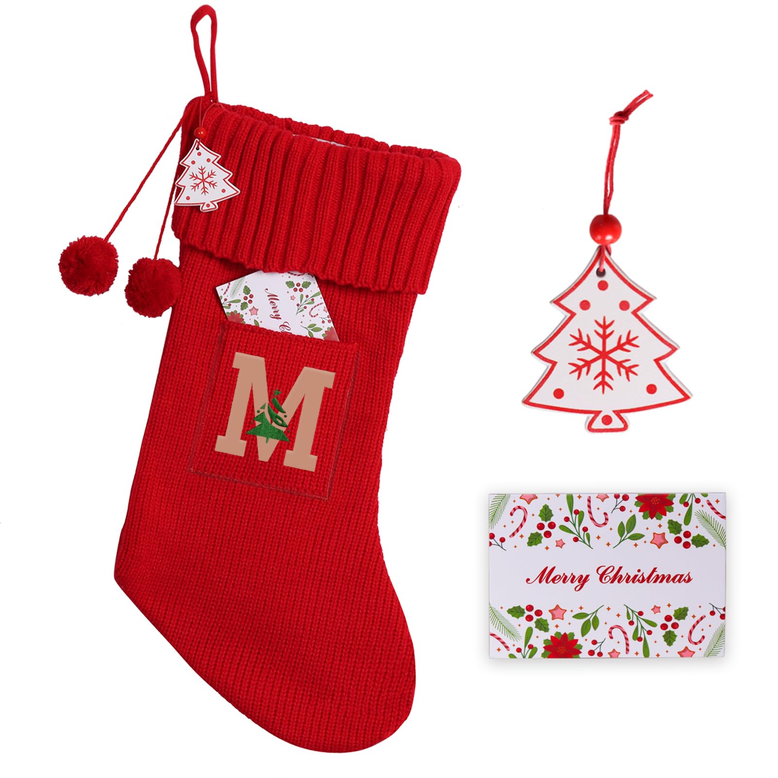 18 Inch Personalized Monogram Christmas Stockings - Large Knit Holiday Stockings for Family with Initials, Xmas Home Decor in Red, Green & White - Perfect for Fireplace, Tree & Festive Holiday Decorations