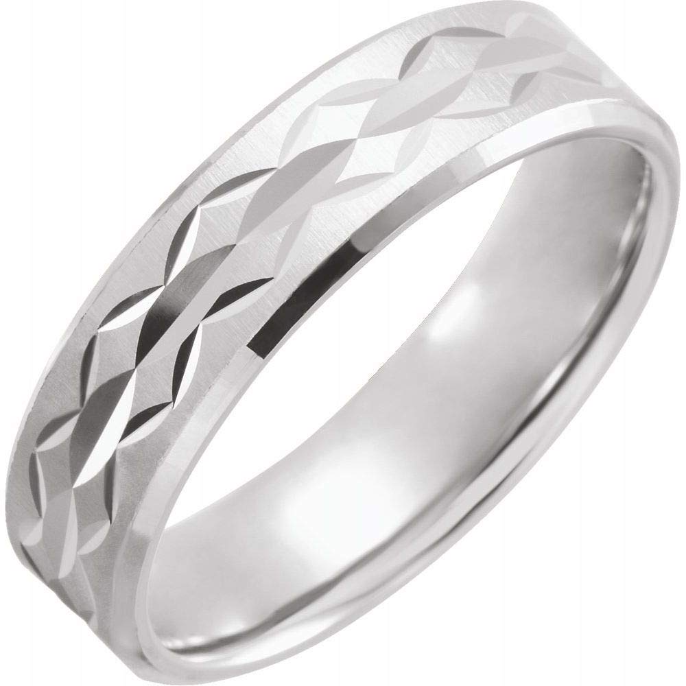 Elegant Laser Scalloped Diamond-Cut Wedding Band - 925 Sterling Silver, 10k/14k/18k Gold (Yellow/Rose/White) or Platinum Ring - 6mm Width with Satin/Polished Finish - Perfect for Engagement, Anniversary & Bridal Jewelry Gifts