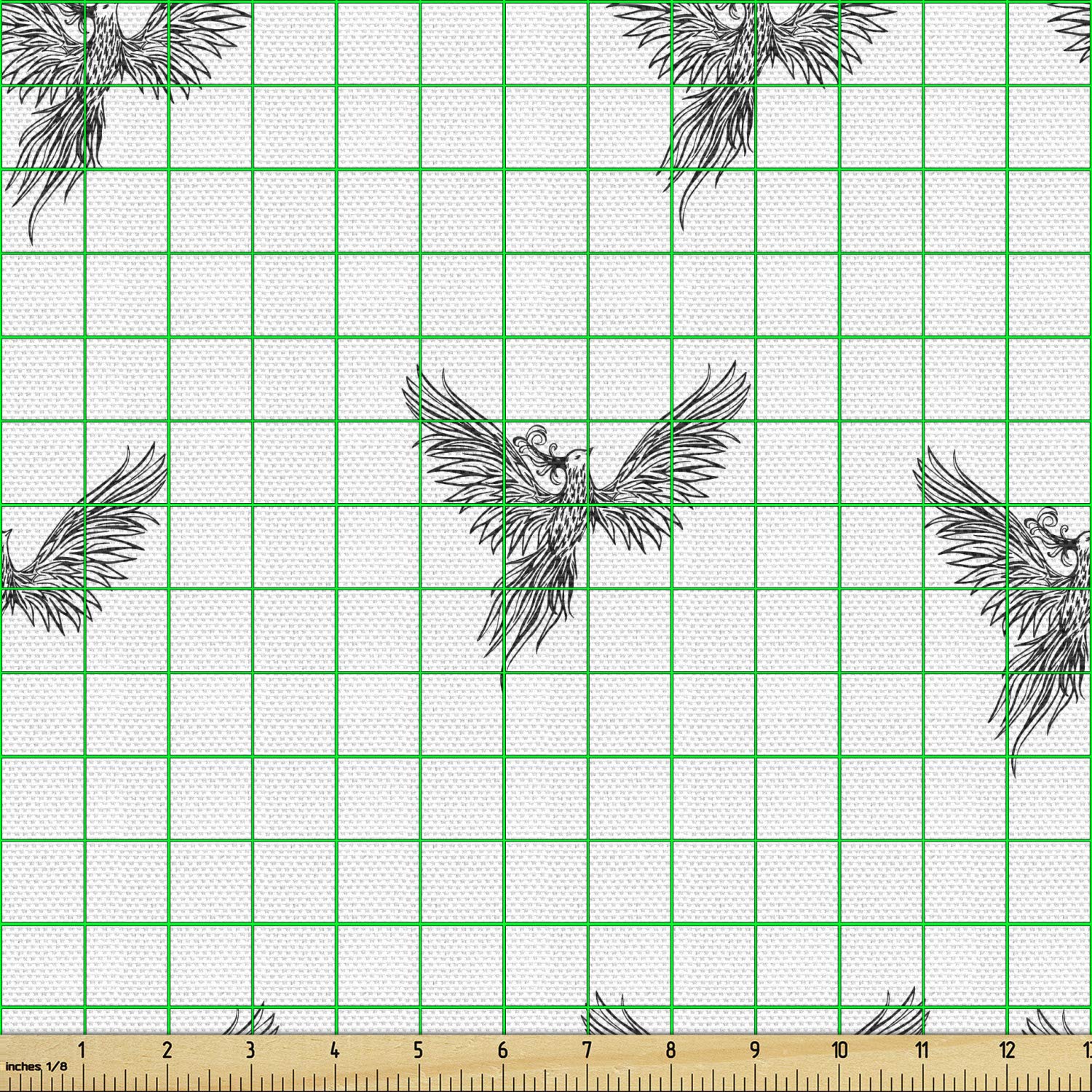 Ambesonne Phoenix Fabric by The Yard - Hand Drawn Chinese Phoenix Tattoo Style Bird Print Decorative Upholstery Fabric (10 Yards, Black & White) for Sofa Covers, Pillows, Curtains & Home Decor