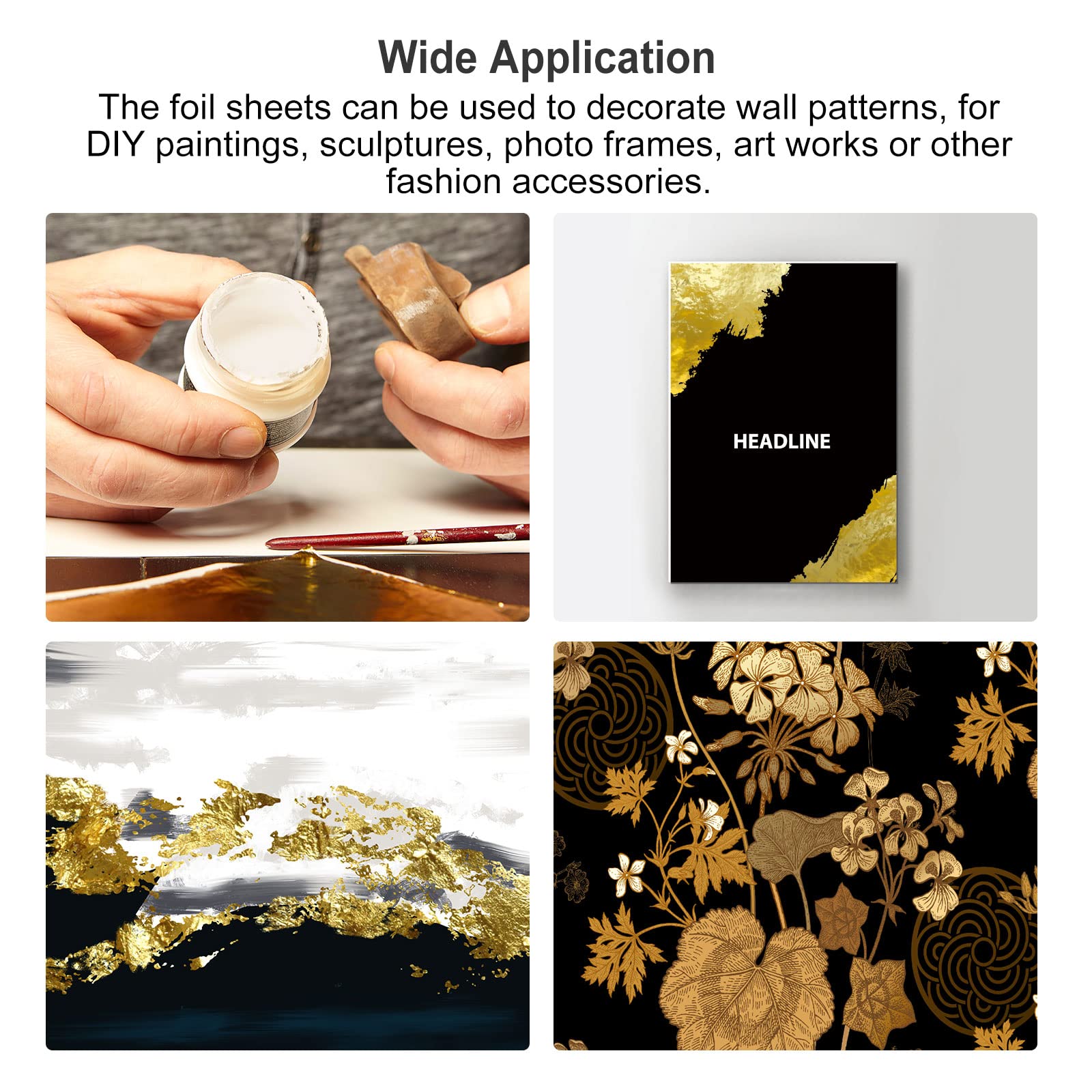 Premium Gold Leaf Foil Sheets for Art & Crafts - 100 Pack of 3.3x3.1 Inch Green Leaf Papers - Perfect for Gilding, Painting, Sculptures & DIY Home Decor Projects