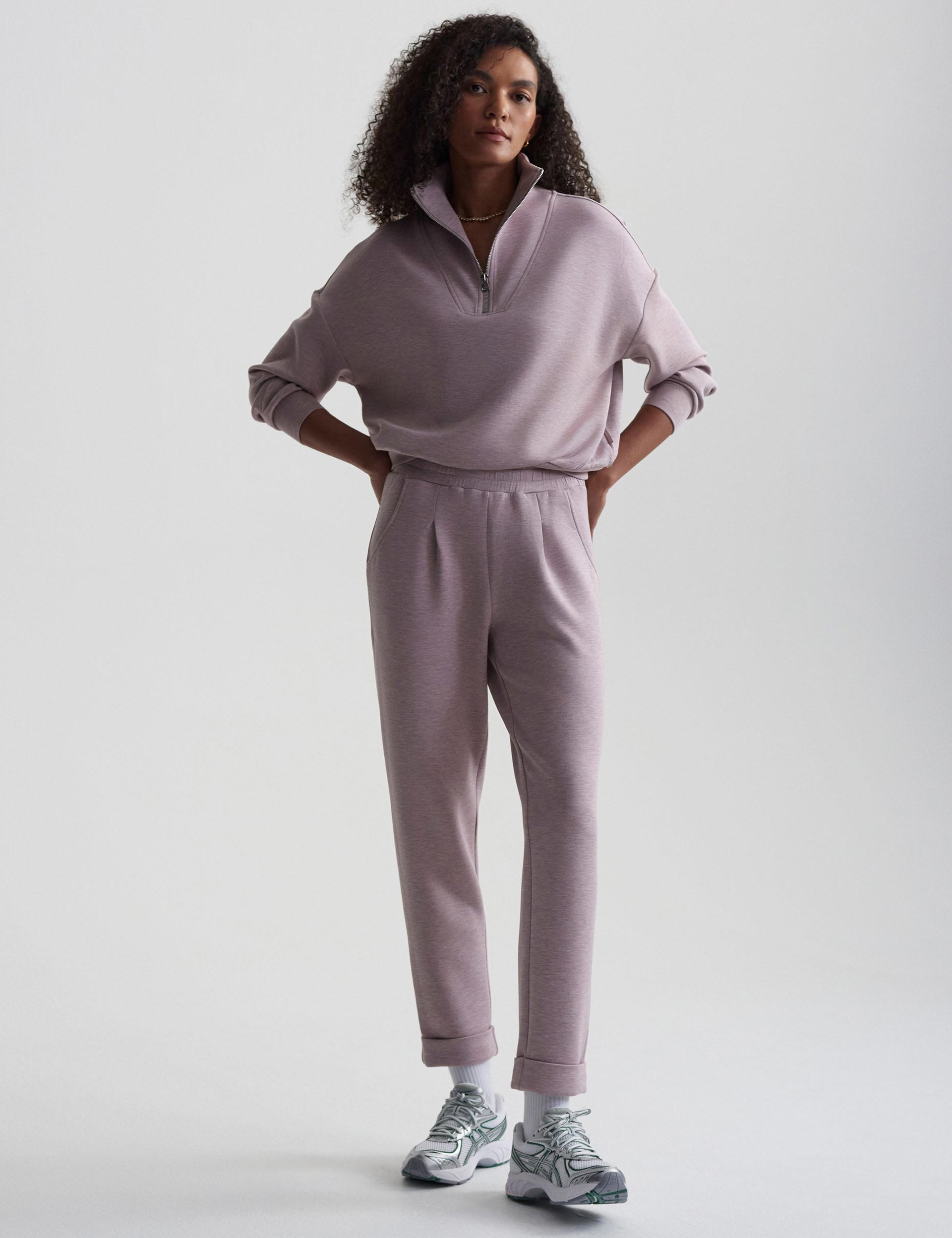 Hawley Half Zip Sweater for Women - Soft Mauve Marl Pullover | Casual Loungewear, Outdoor Activities & Layering Essential