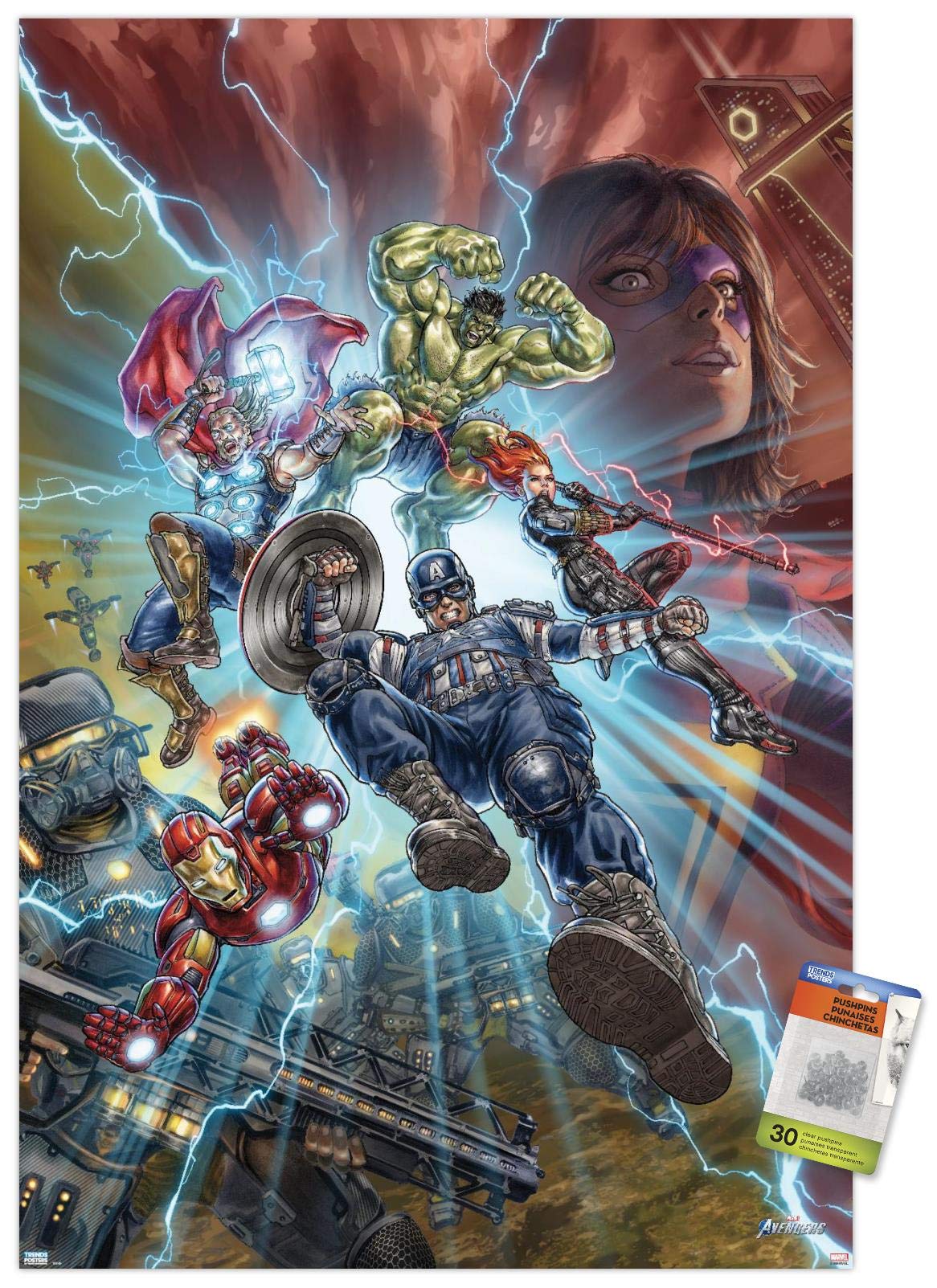 Marvel's Avengers Superhero Battle Wall Poster with Push Pins - Perfect for Bedroom, Game Room & Office Decor