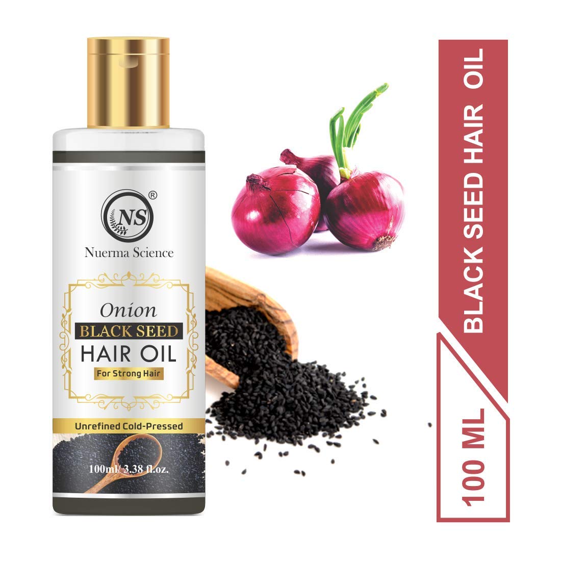 Nuerma Science Black Seed Hair Oil for Hair Growth & Hair Fall Control | Cold Pressed Kalonji Oil for Stronger, Healthier Hair | No Mineral Oil or Silicones | Promotes Scalp Immunity & Natural Shine - 100ml | Perfect for Daily Hair Care & Styling Routine