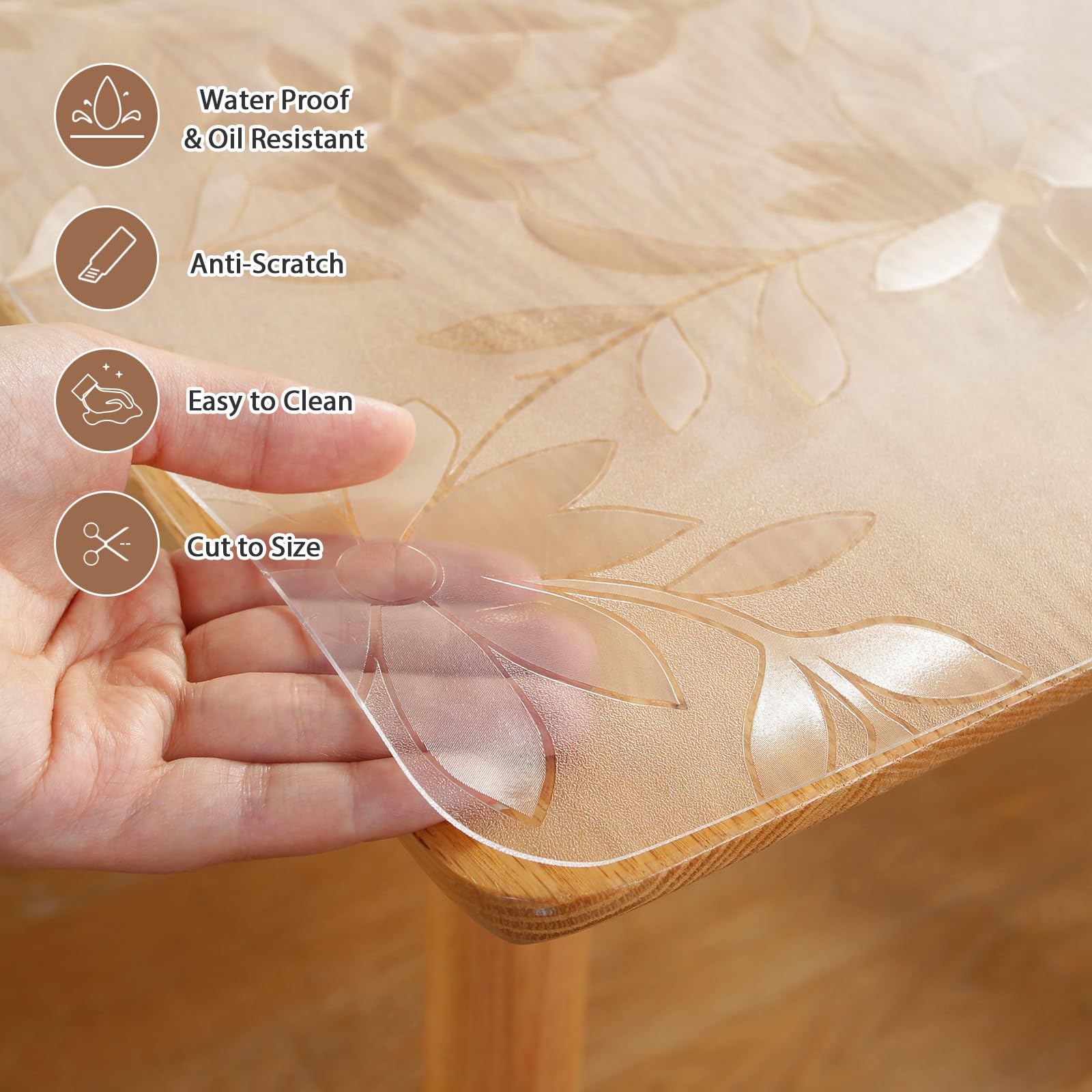 LovePads 1.5mm Thick Floral Table Protector, 36 x 72 Inches Frosted PVC Table Cover, Waterproof Dining Room Table Pad Mat for Kitchen & Wooden Tables, Perfect for Parties, Events, and Everyday Use