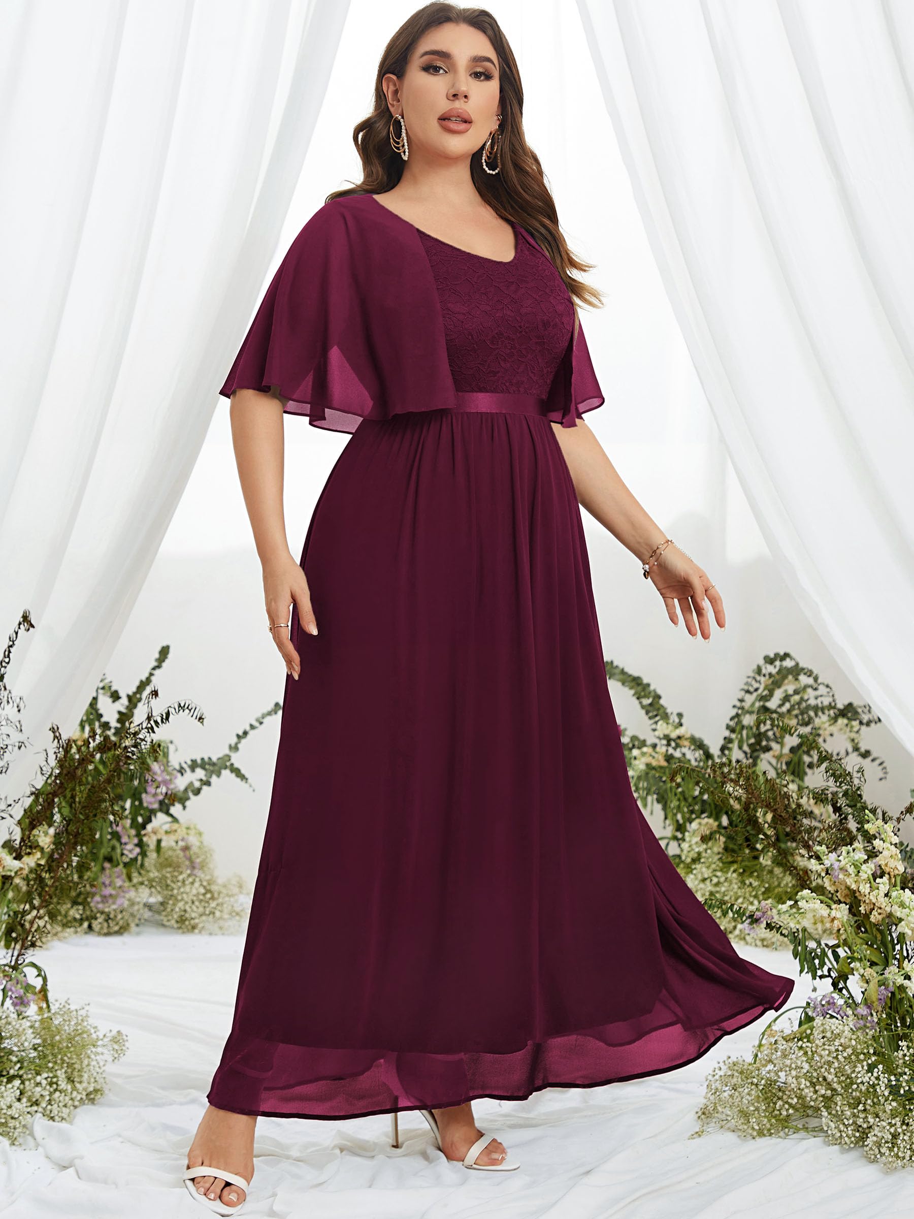 Knitee Women's Plus Size Half Sleeve Cape Dress - Lace Chiffon V-Neck Evening Gown for Parties, Weddings & Special Occasions | Elegant Maxi Dress for Formal Events & Night Out